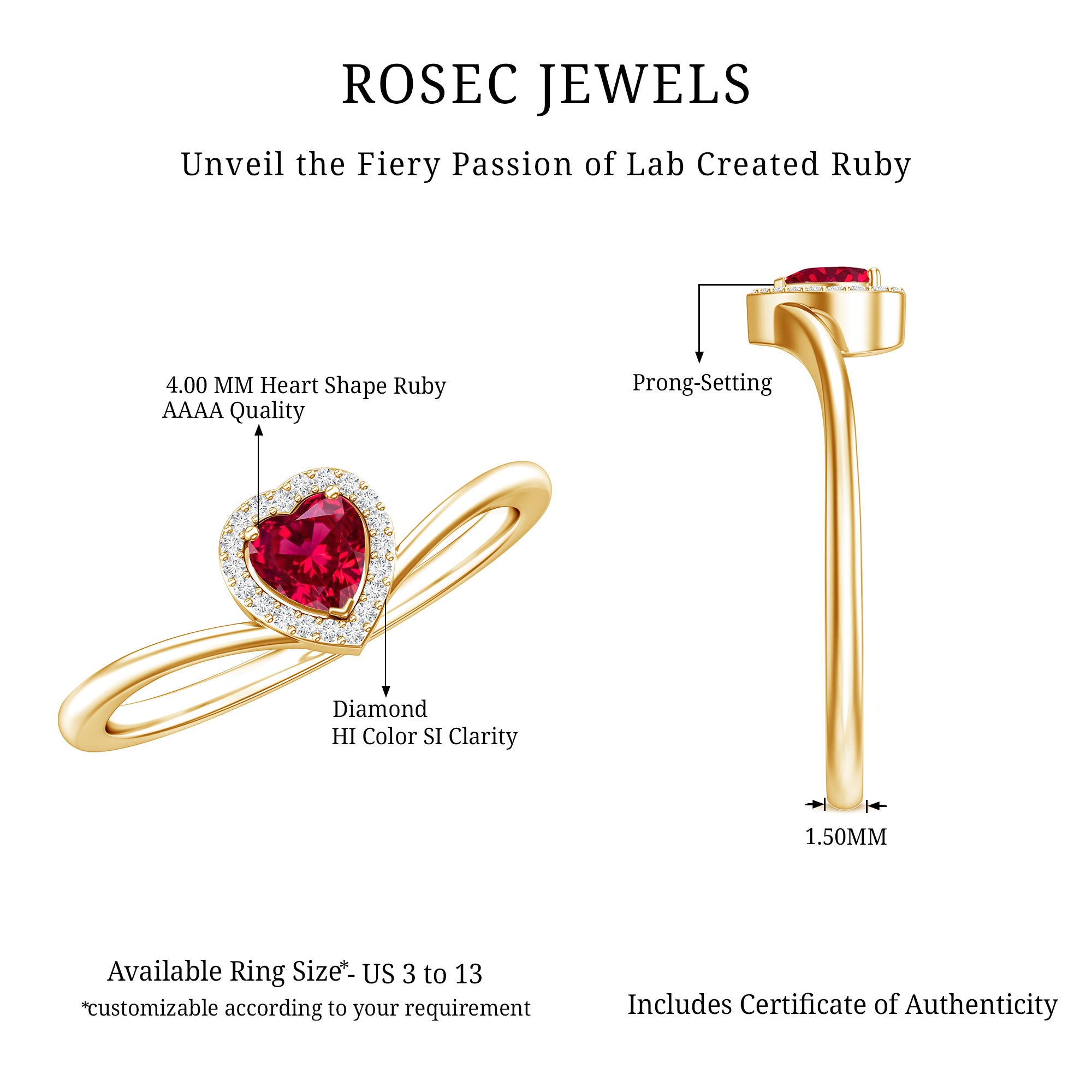 Lab Grown Ruby Heart Promise Ring with Diamond Halo AAAA - Rosec Jewels