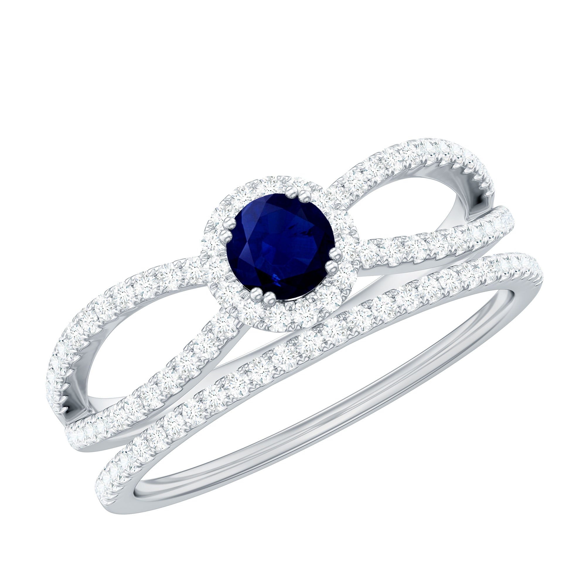 Blue Sapphire Wedding Ring Set with Diamond