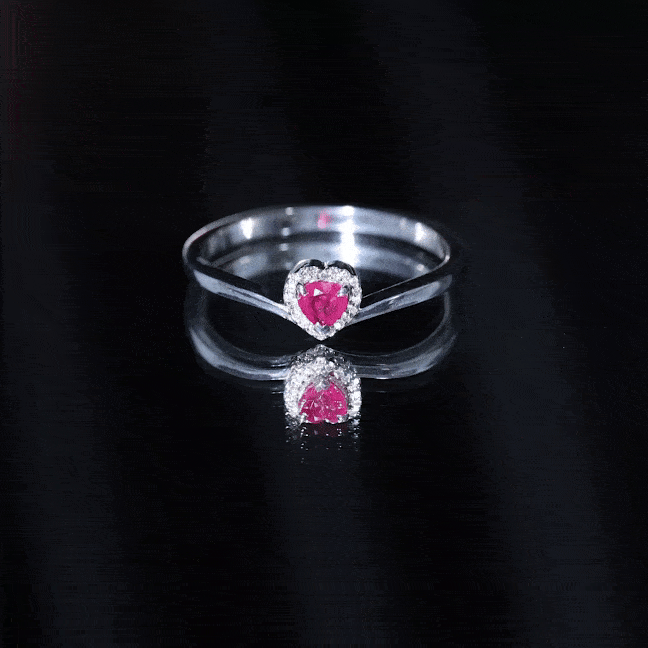 Genuine Half Carat Ruby Heart Promise Ring with Diamond Halo AAA - Rosec Jewels