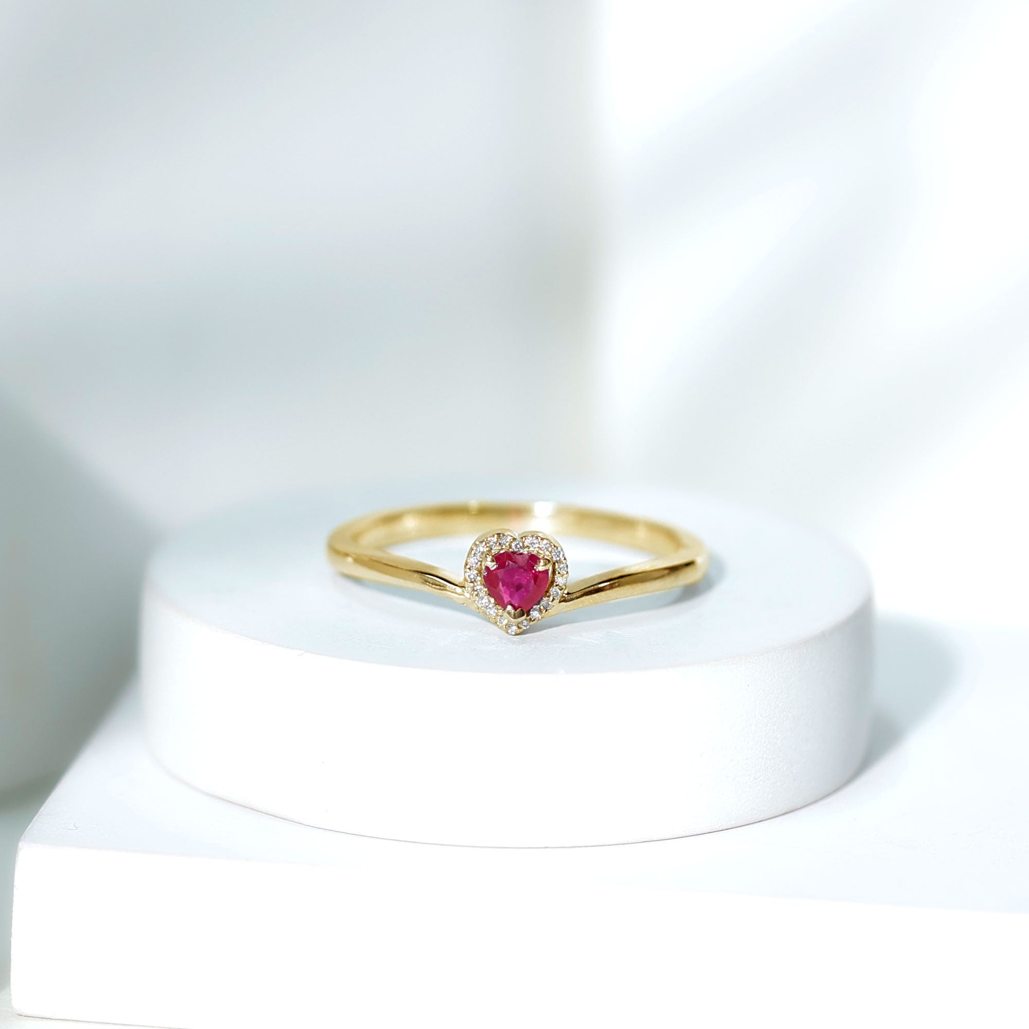 Genuine Half Carat Ruby Heart Promise Ring with Diamond Halo AAA - Rosec Jewels