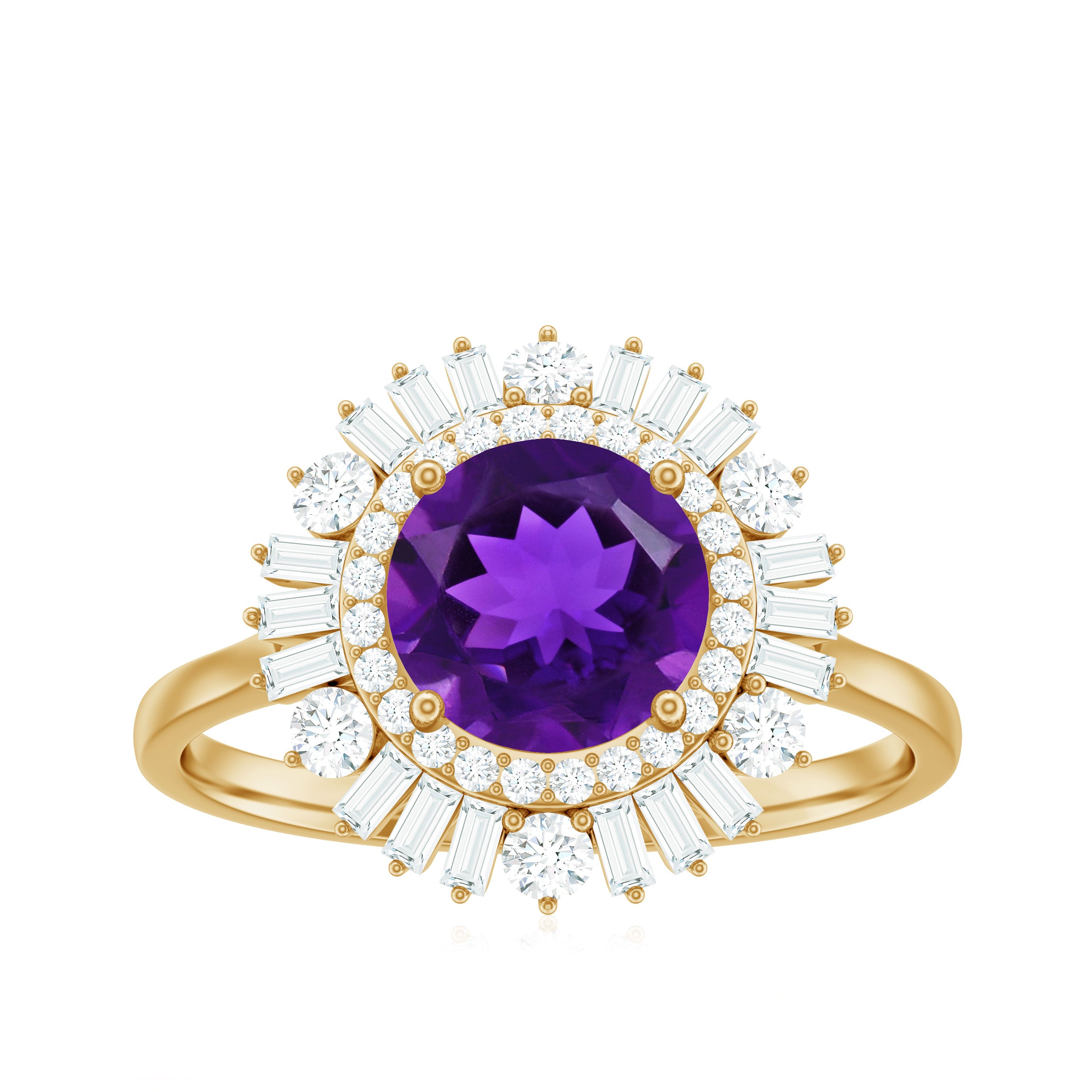 Natural 1.2 Carat Amethyst Statement Engagement Ring with Moissanite Double Halo AAA - Rosec Jewels