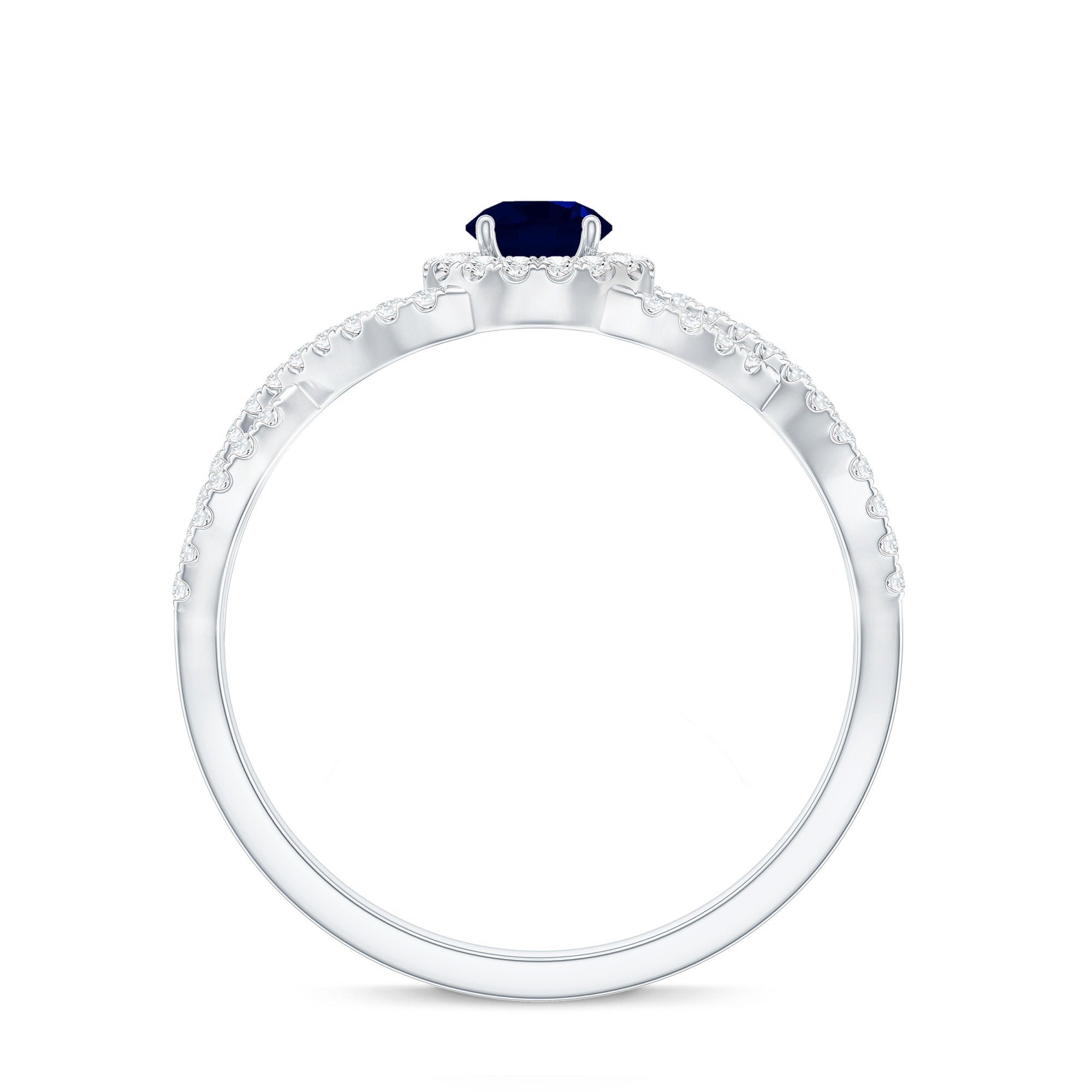 Criss Cross Shank Blue Sapphire and Diamond Halo Engagement Ring AAA - Rosec Jewels