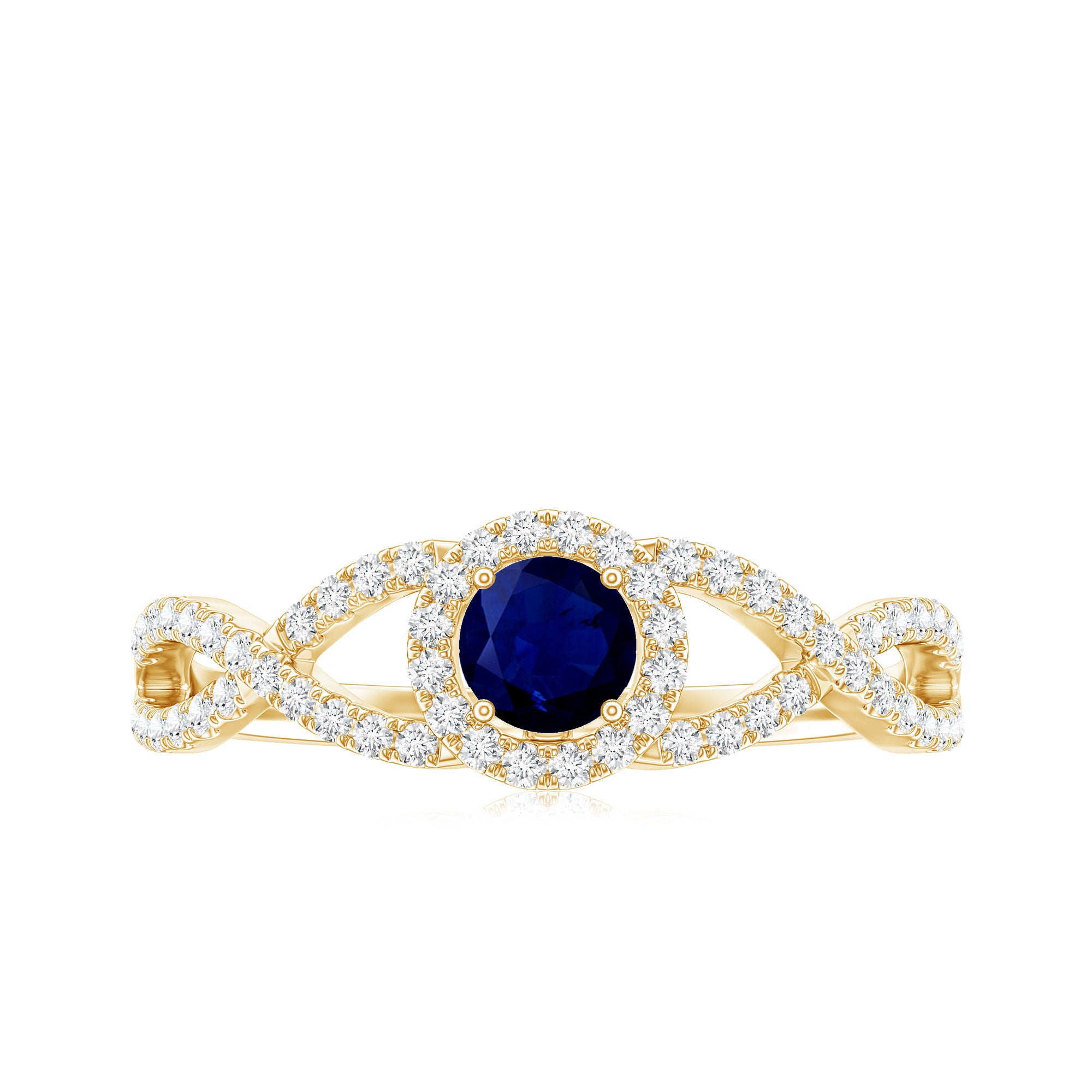 Criss Cross Shank Blue Sapphire and Diamond Halo Engagement Ring AAA - Rosec Jewels