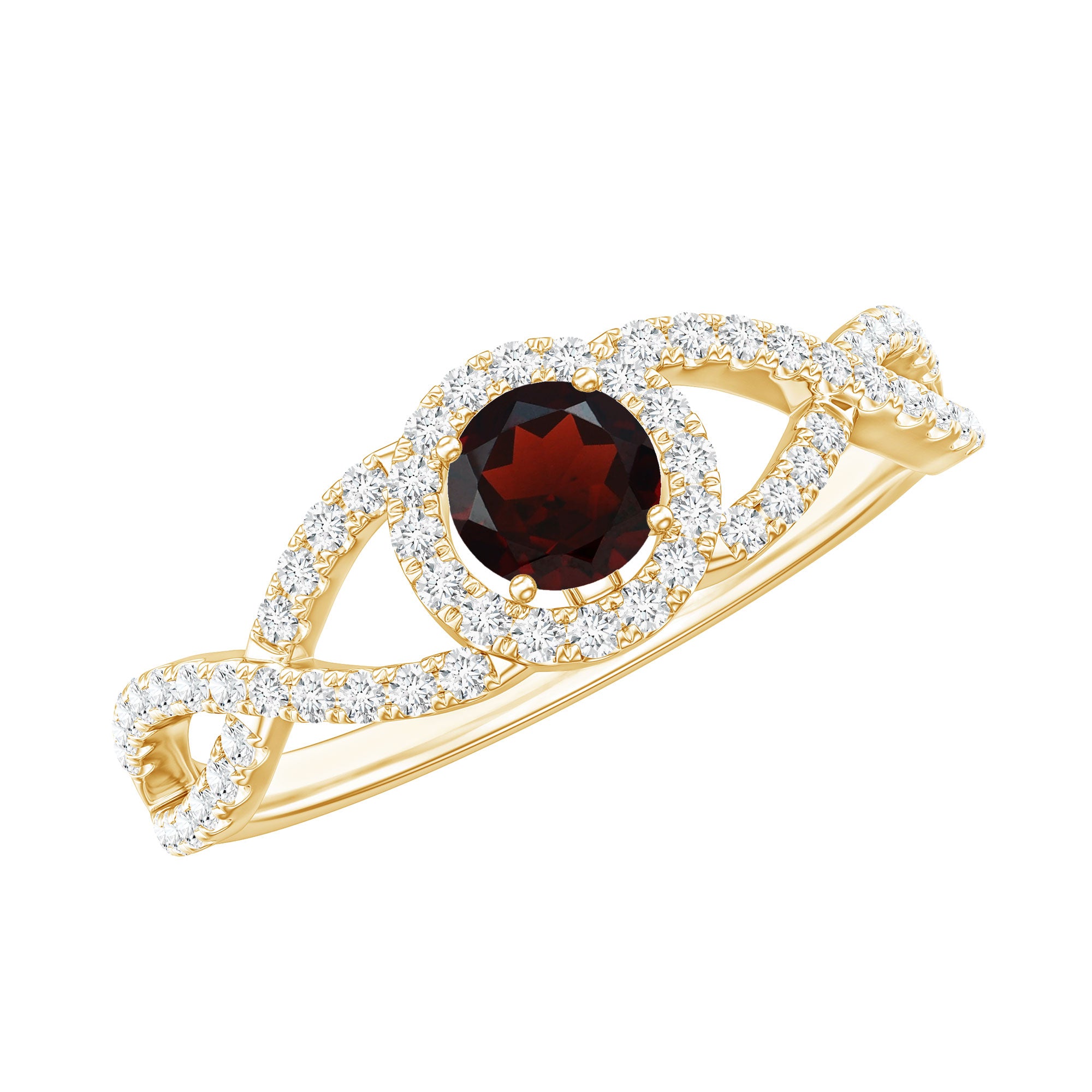 Natural Garnet Engagement Ring with Diamond Criss Cross Shank AAA - Rosec Jewels