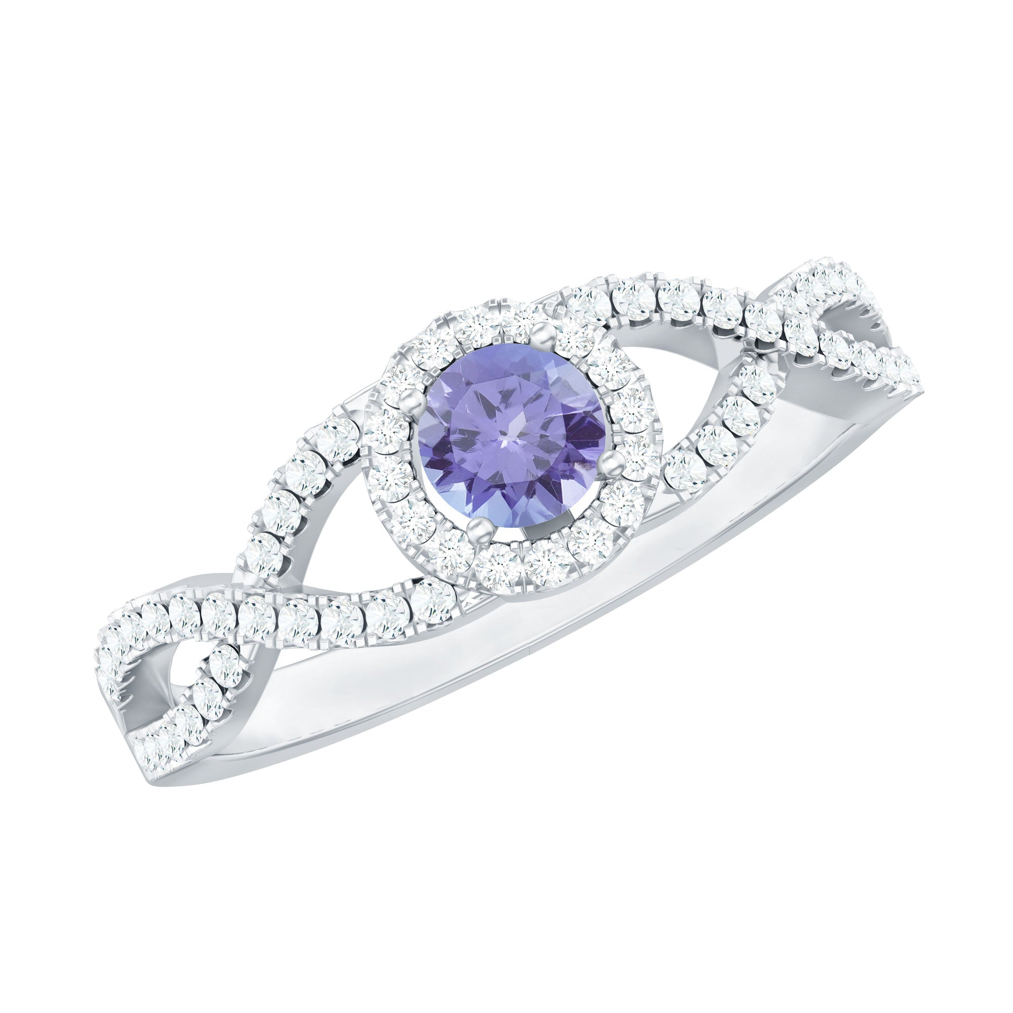 Real Tanzanite Engagement Ring with Diamond Criss Cross Shank AAA - Rosec Jewels