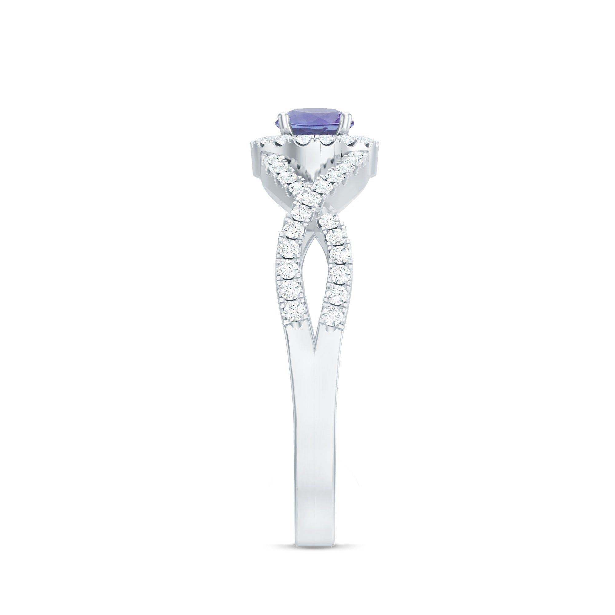Real Tanzanite Engagement Ring with Diamond Criss Cross Shank AAA - Rosec Jewels
