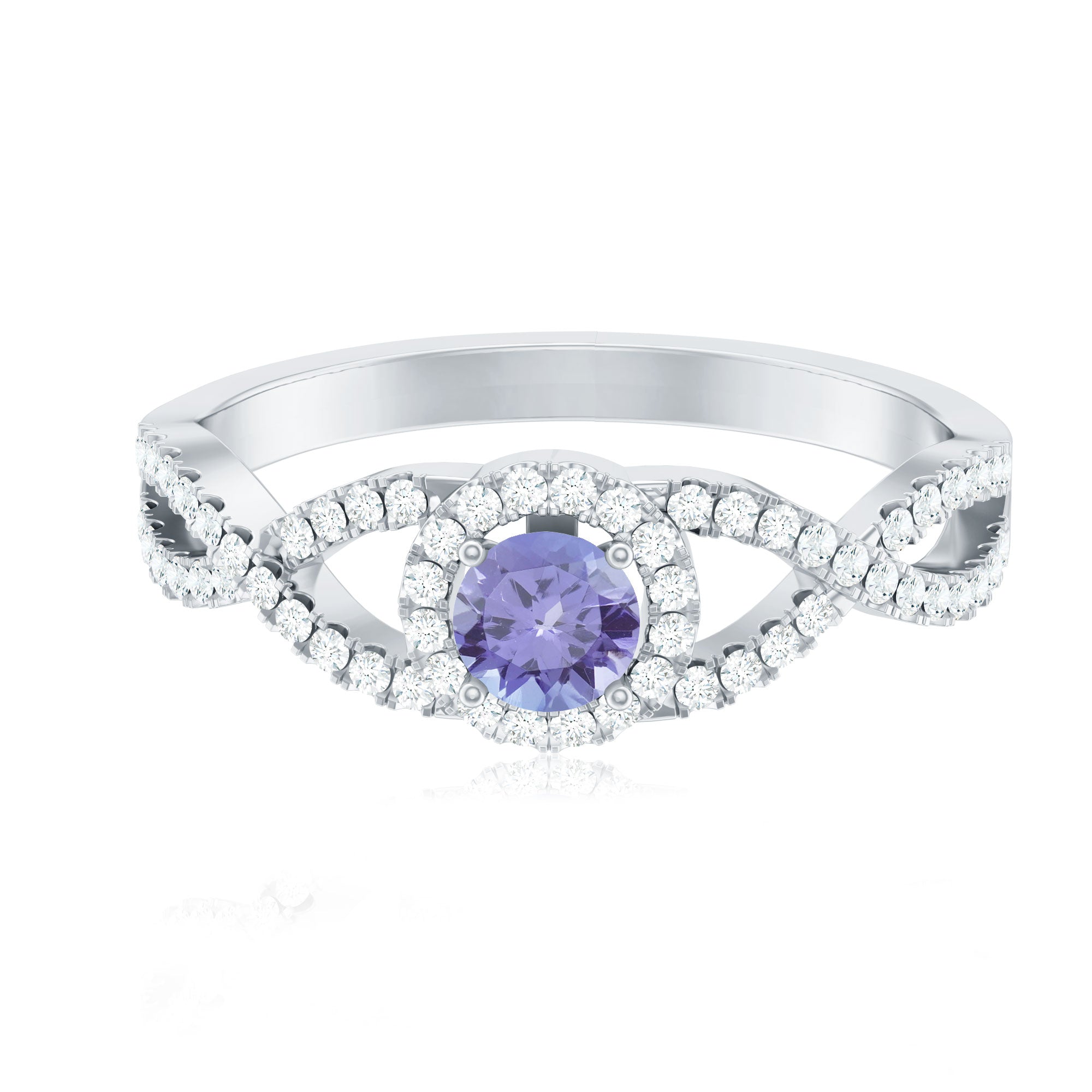Real Tanzanite Engagement Ring with Diamond Criss Cross Shank AAA - Rosec Jewels