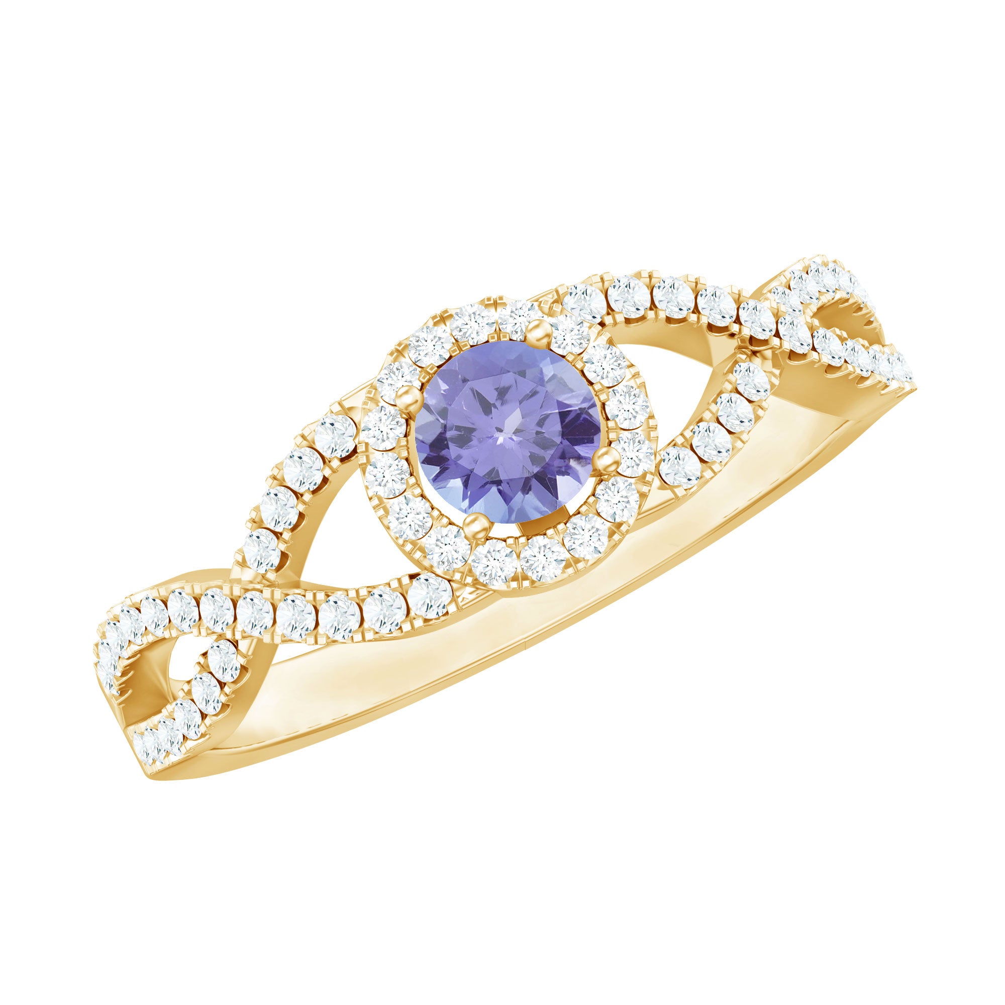 Real Tanzanite Engagement Ring with Diamond Criss Cross Shank AAA - Rosec Jewels