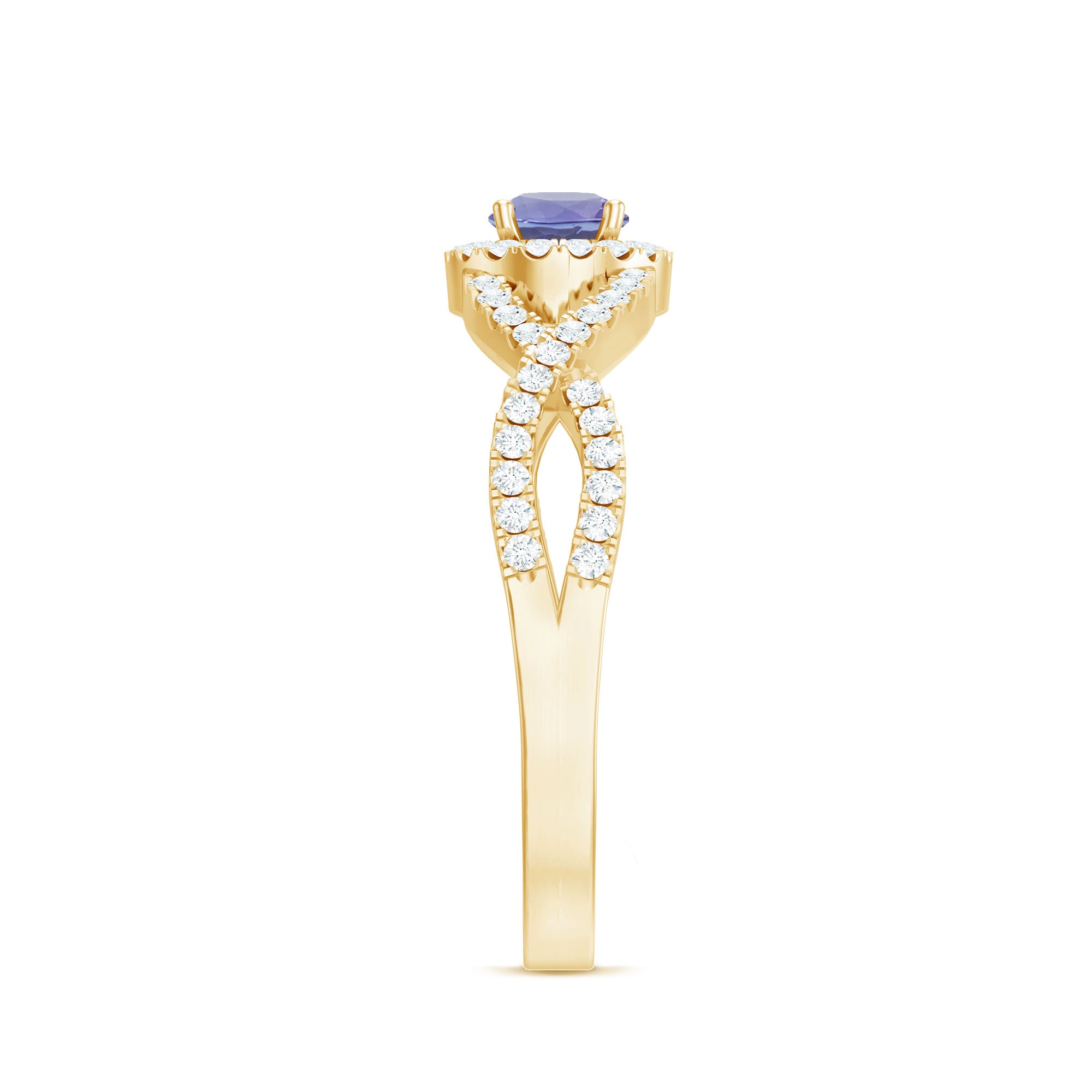 Real Tanzanite Engagement Ring with Diamond Criss Cross Shank AAA - Rosec Jewels