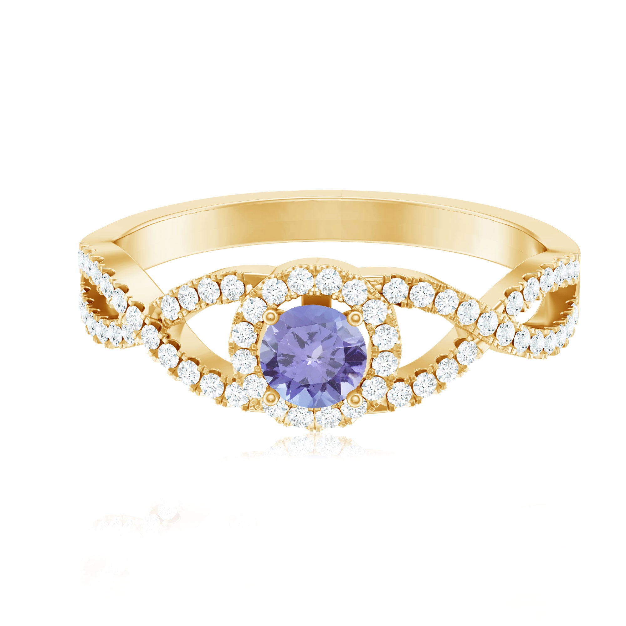 Real Tanzanite Engagement Ring with Diamond Criss Cross Shank AAA - Rosec Jewels