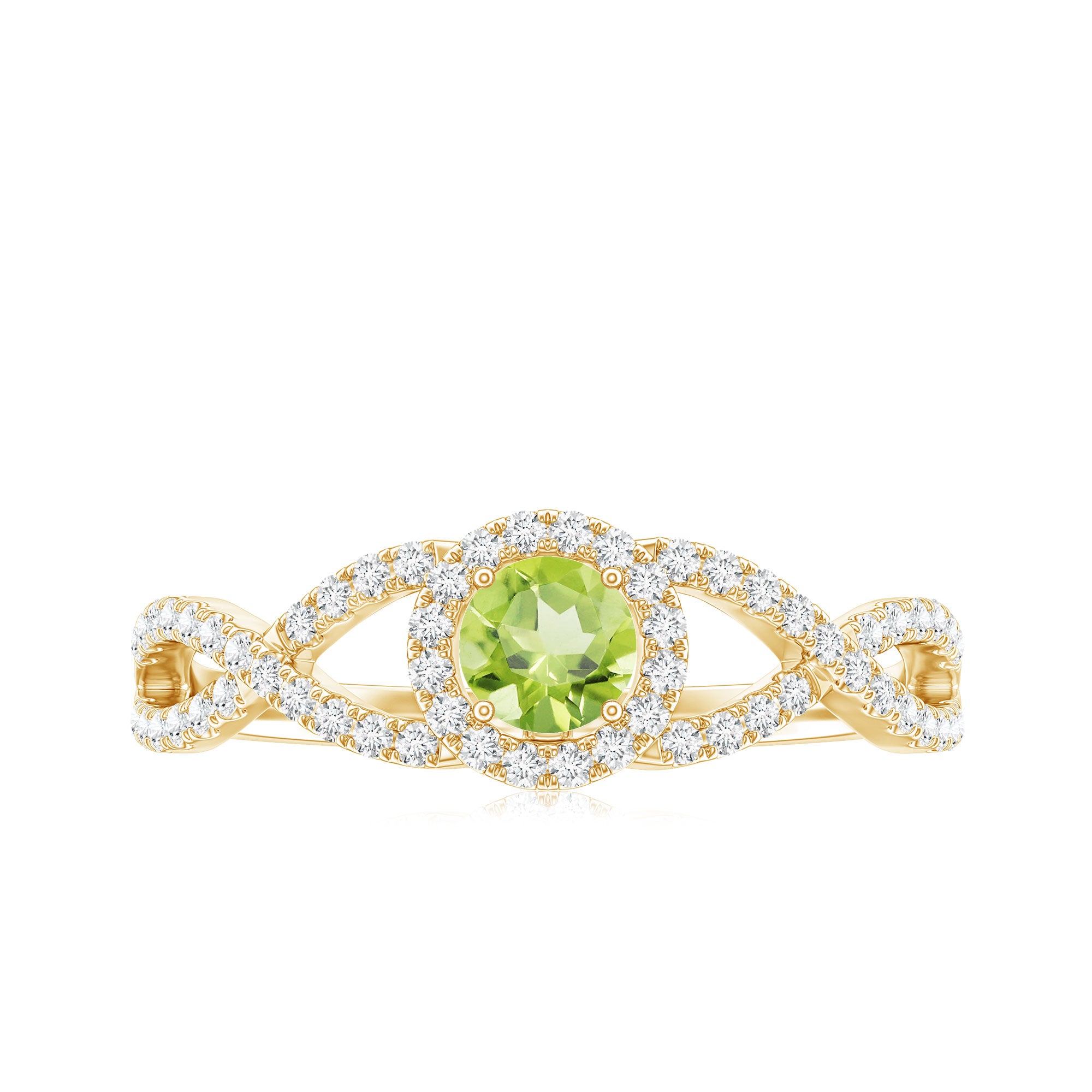 Natural 0.5 Carat Peridot Engagement Ring with Diamond Criss Cross Shank AAA - Rosec Jewels