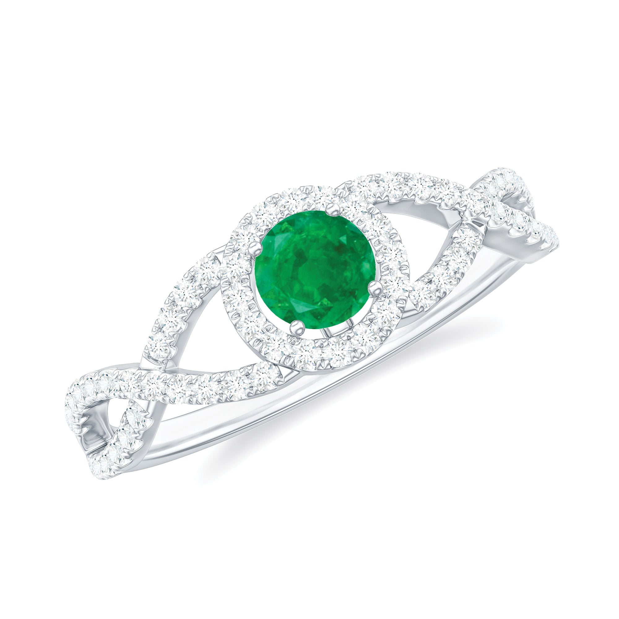 Real Emerald and Diamond Criss Cross Engagement Ring