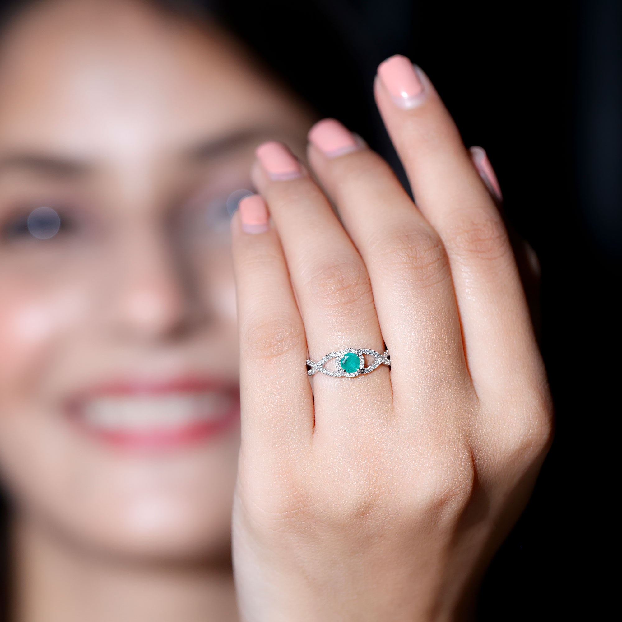 Real Emerald and Diamond Criss Cross Engagement Ring AAA - Rosec Jewels
