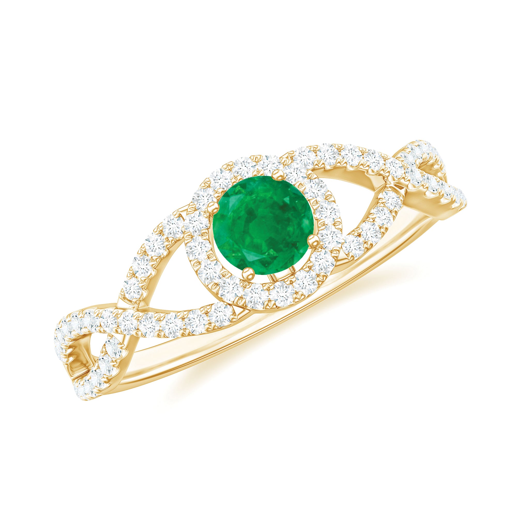 Real Emerald and Diamond Criss Cross Engagement Ring AAA - Rosec Jewels