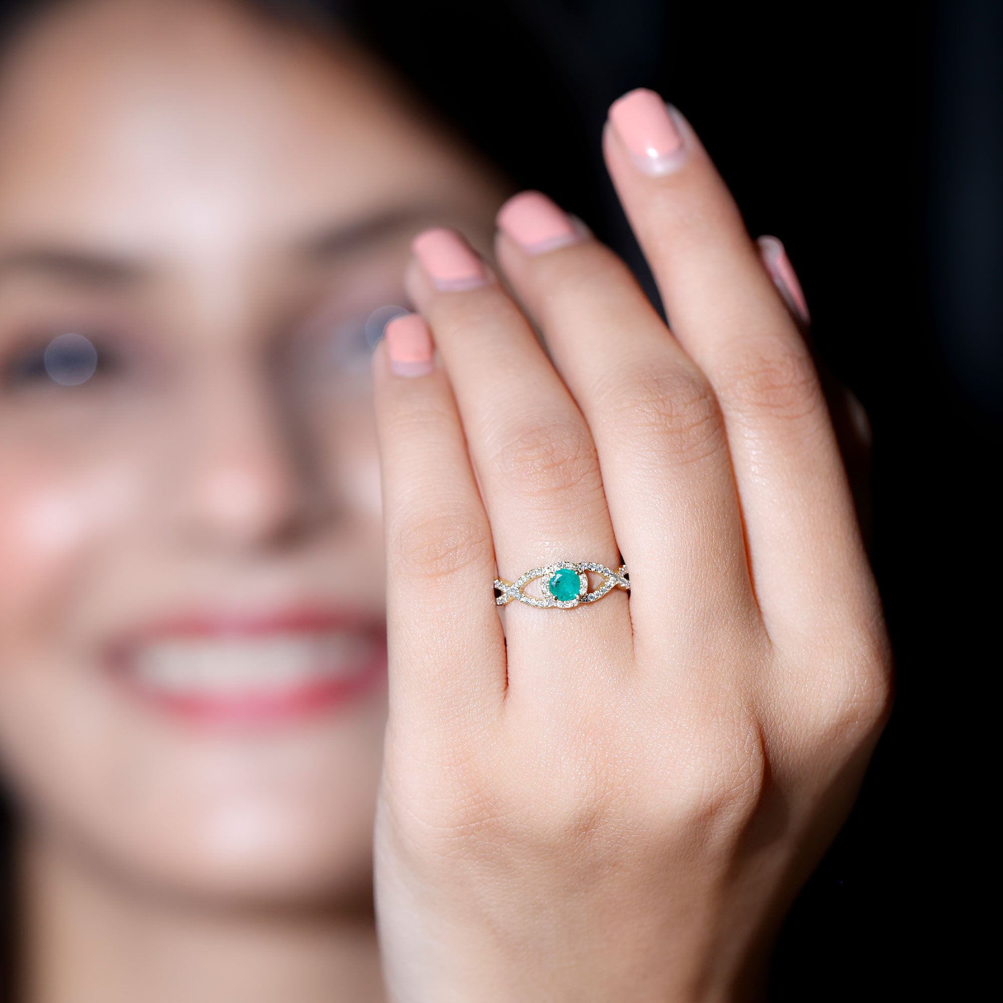 Real Emerald and Diamond Criss Cross Engagement Ring AAA - Rosec Jewels
