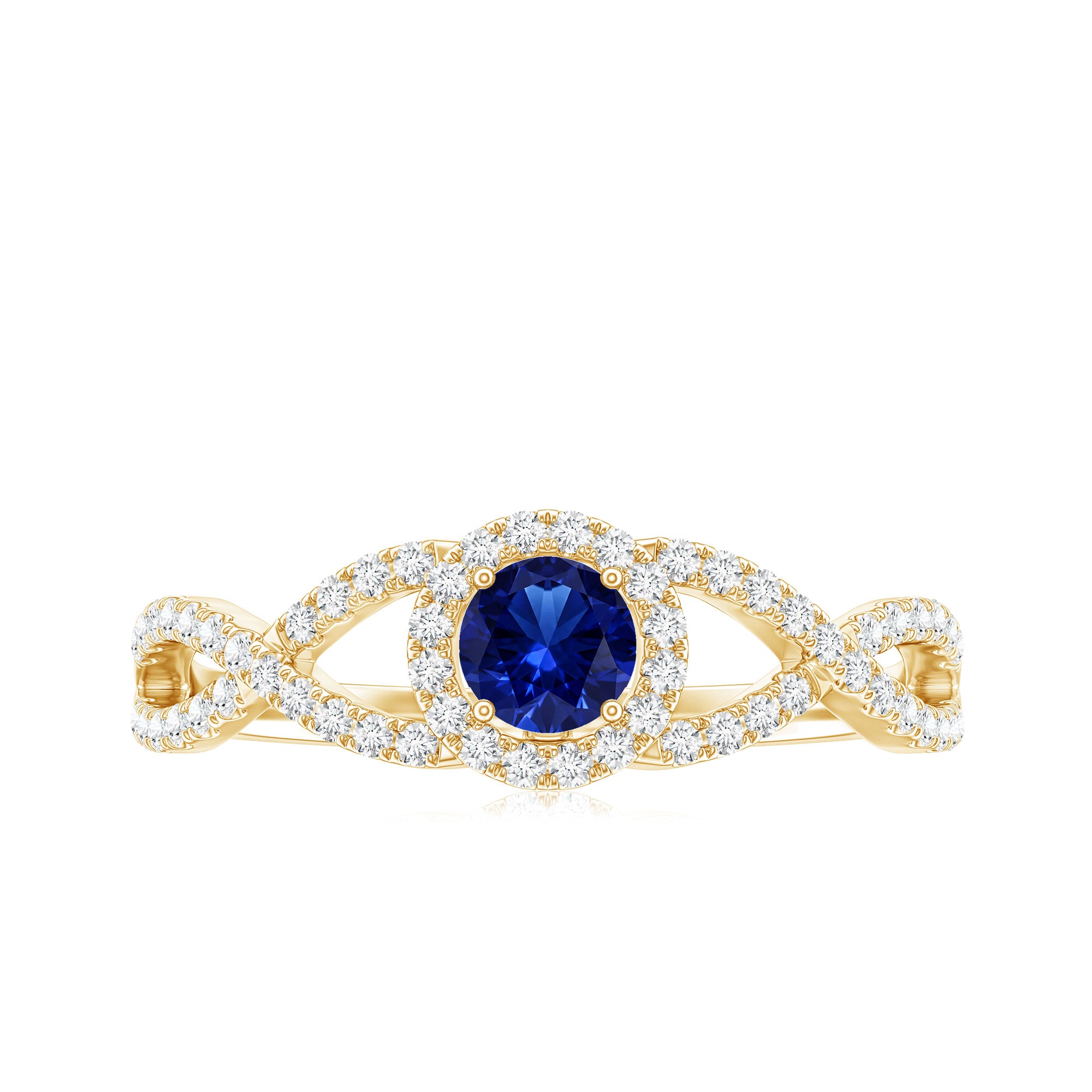 Certified 0.6 Carat Lab Grown Blue Sapphire Crossover Engagement Ring with Diamond AAAA - Rosec Jewels