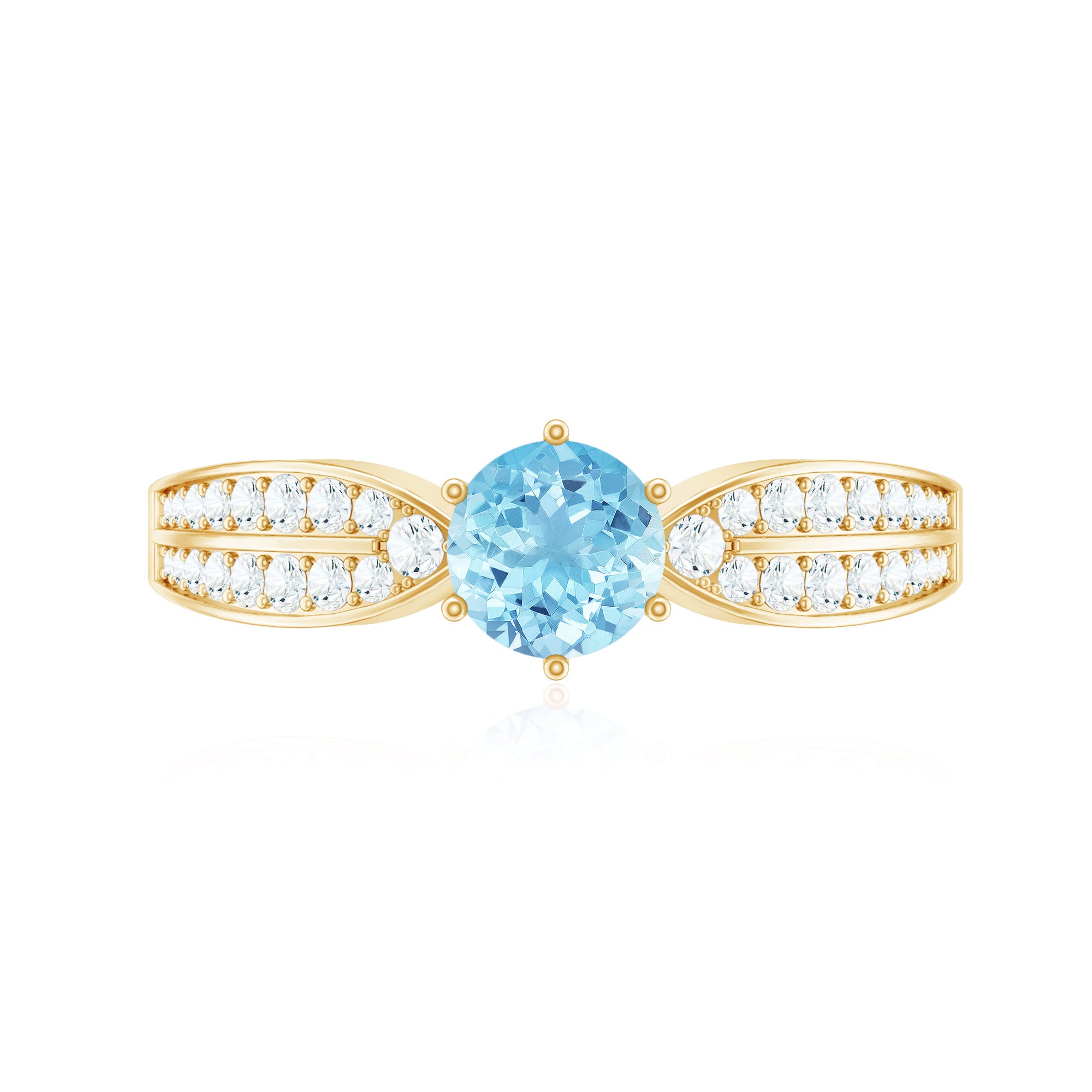 Real Aquamarine Elegant Engagement Ring with Diamond Side Stones AAA - Rosec Jewels