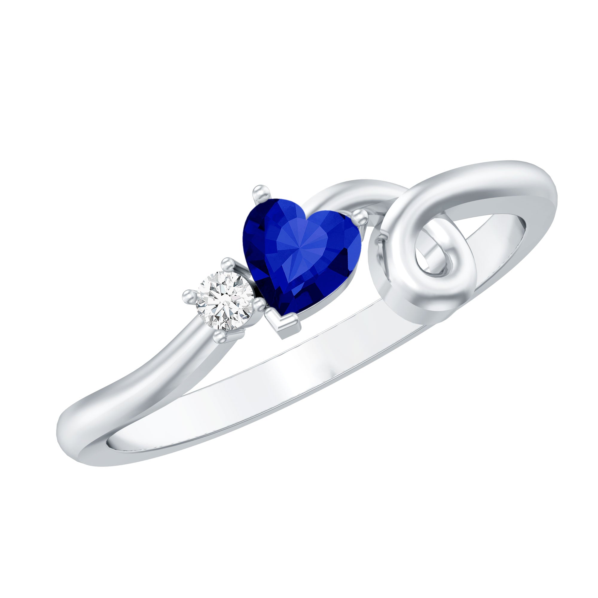 Certified Lab Grown Blue Sapphire Twisted Heart Promise Ring AAAA - Rosec Jewels