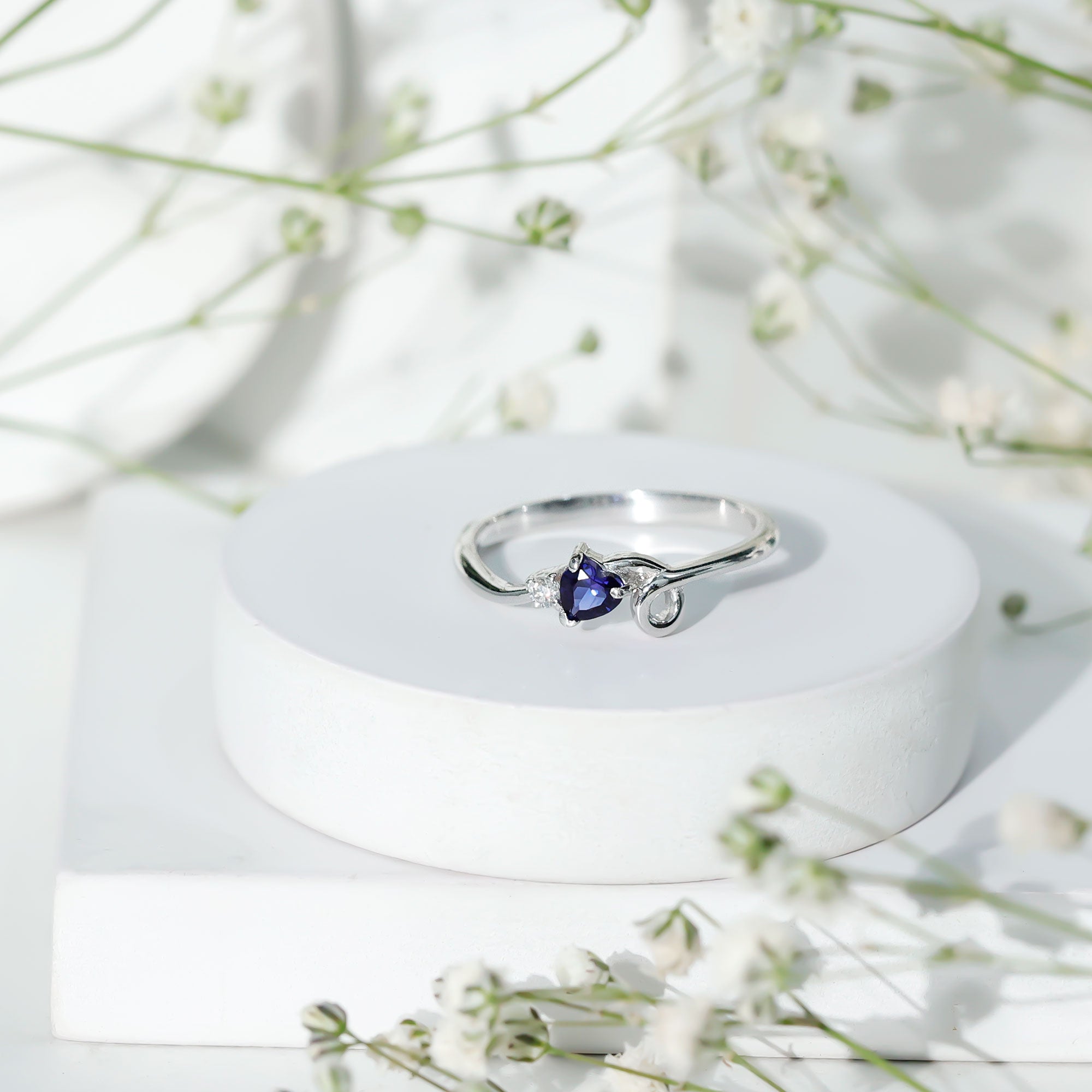 Certified Lab Grown Blue Sapphire Twisted Heart Promise Ring AAAA - Rosec Jewels