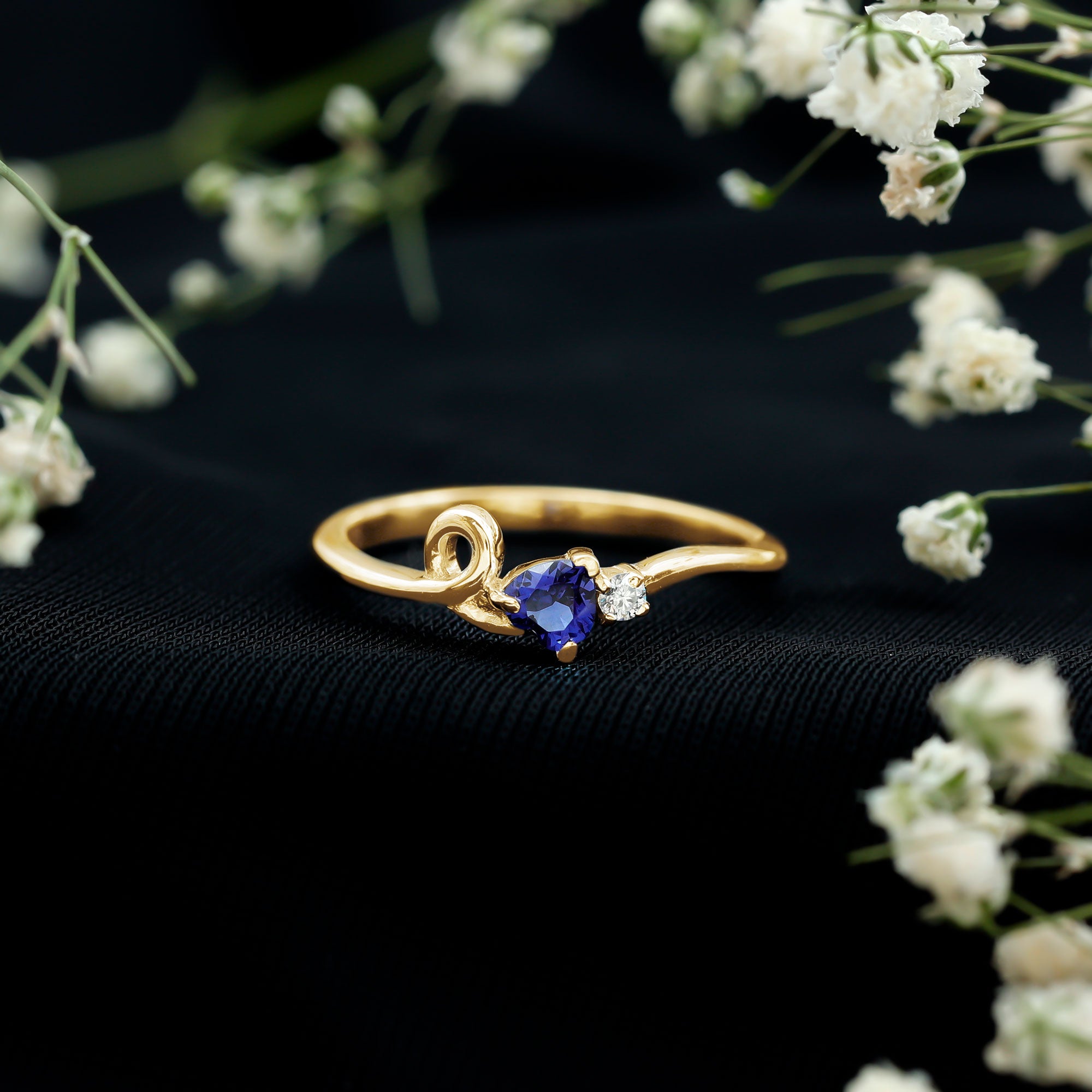 Certified Lab Grown Blue Sapphire Twisted Heart Promise Ring AAAA - Rosec Jewels