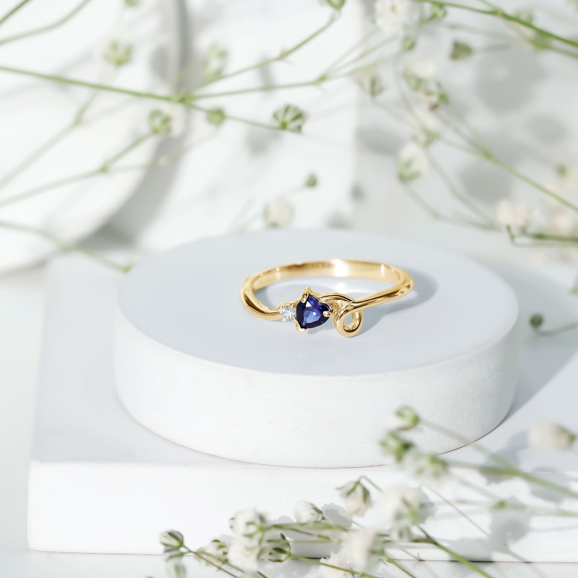 Certified Lab Grown Blue Sapphire Twisted Heart Promise Ring AAAA - Rosec Jewels