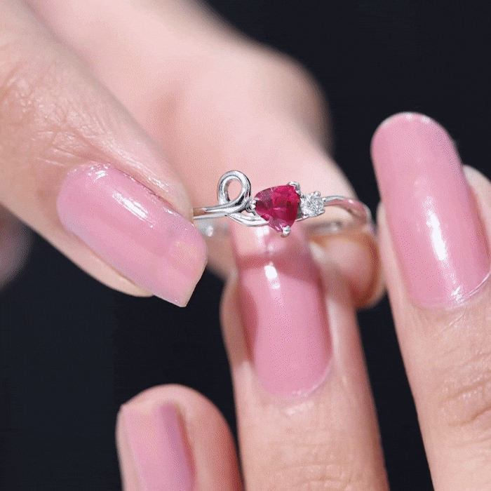 Lab Created Ruby and Diamond Twisted Heart Promise Ring AAAA - Rosec Jewels