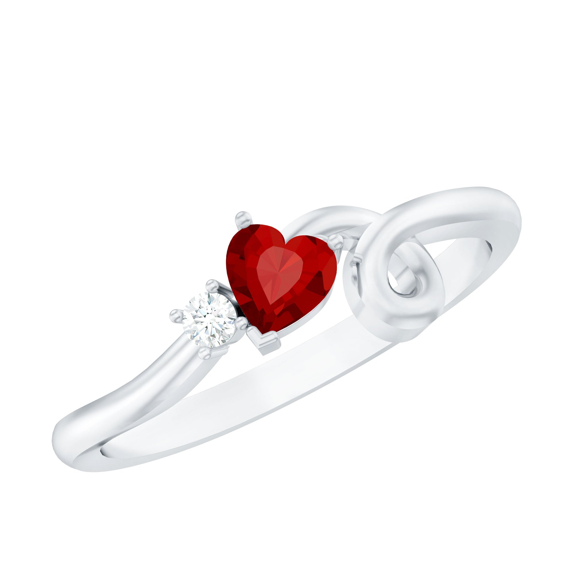 Lab Created Ruby and Diamond Twisted Heart Promise Ring AAAA - Rosec Jewels