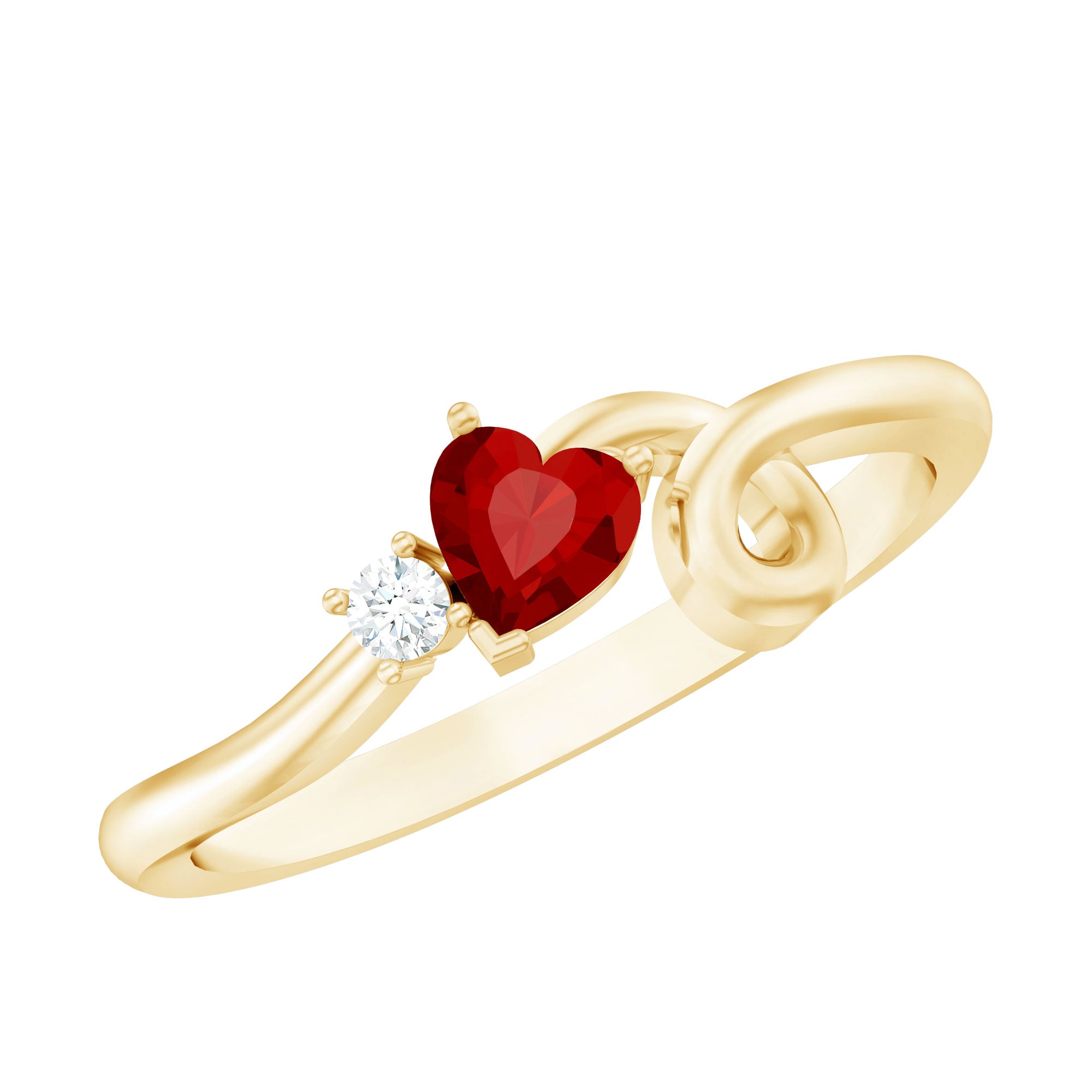Lab Created Ruby and Diamond Twisted Heart Promise Ring AAAA - Rosec Jewels