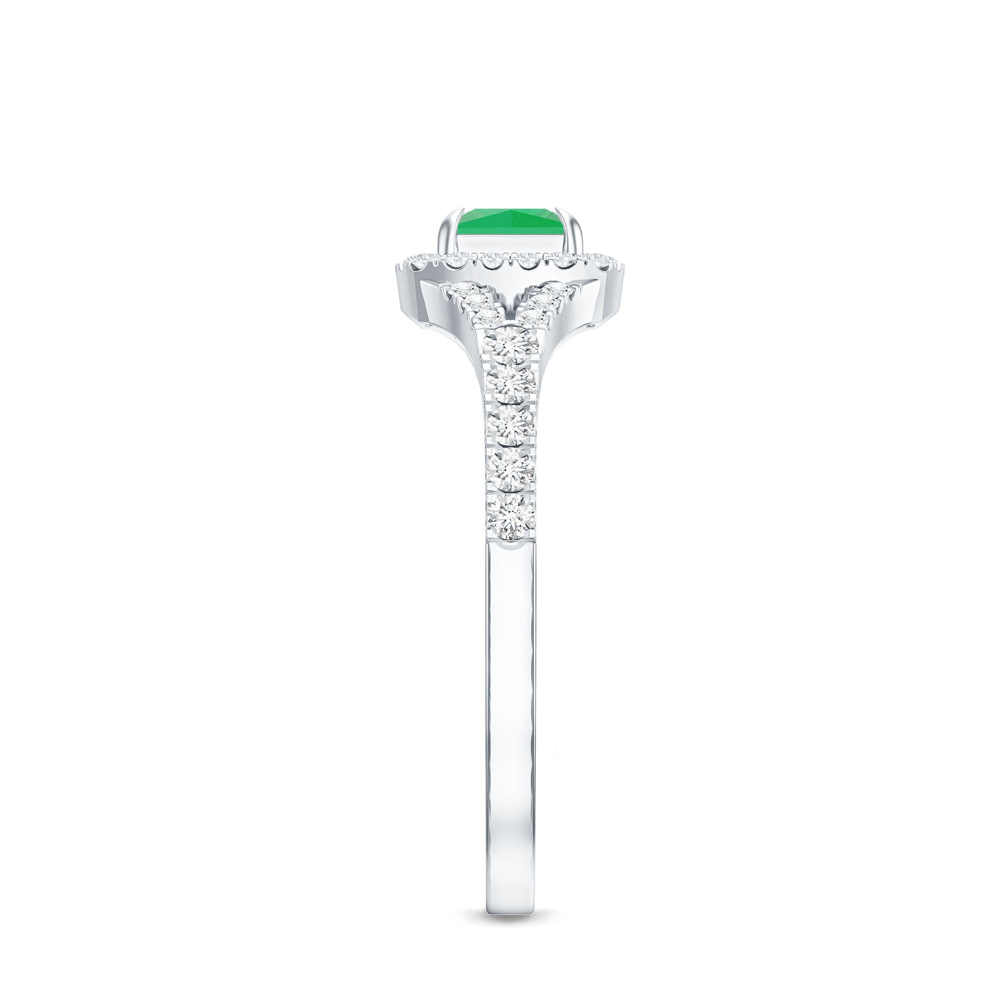 Princess Cut Emerald Engagement Ring with Diamond Split Shank AAA - Rosec Jewels