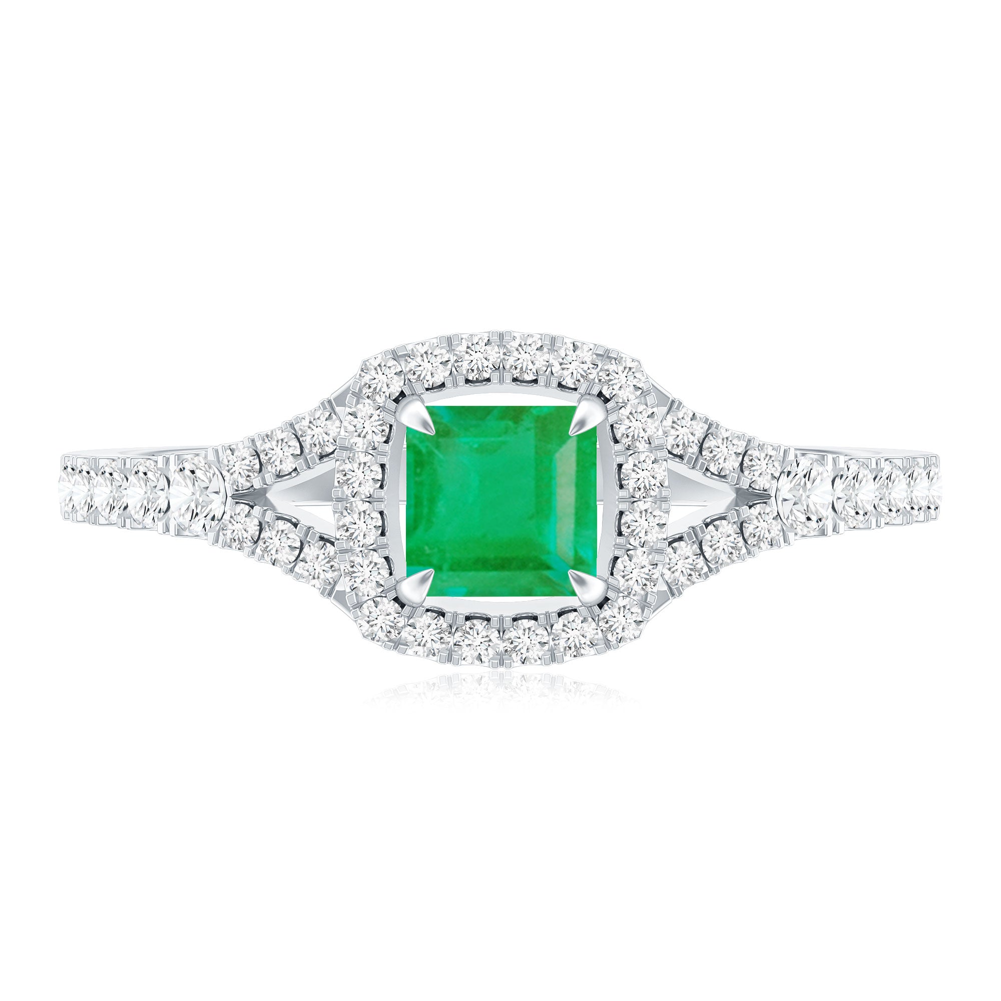 Princess Cut Emerald Engagement Ring with Diamond Split Shank AAA - Rosec Jewels