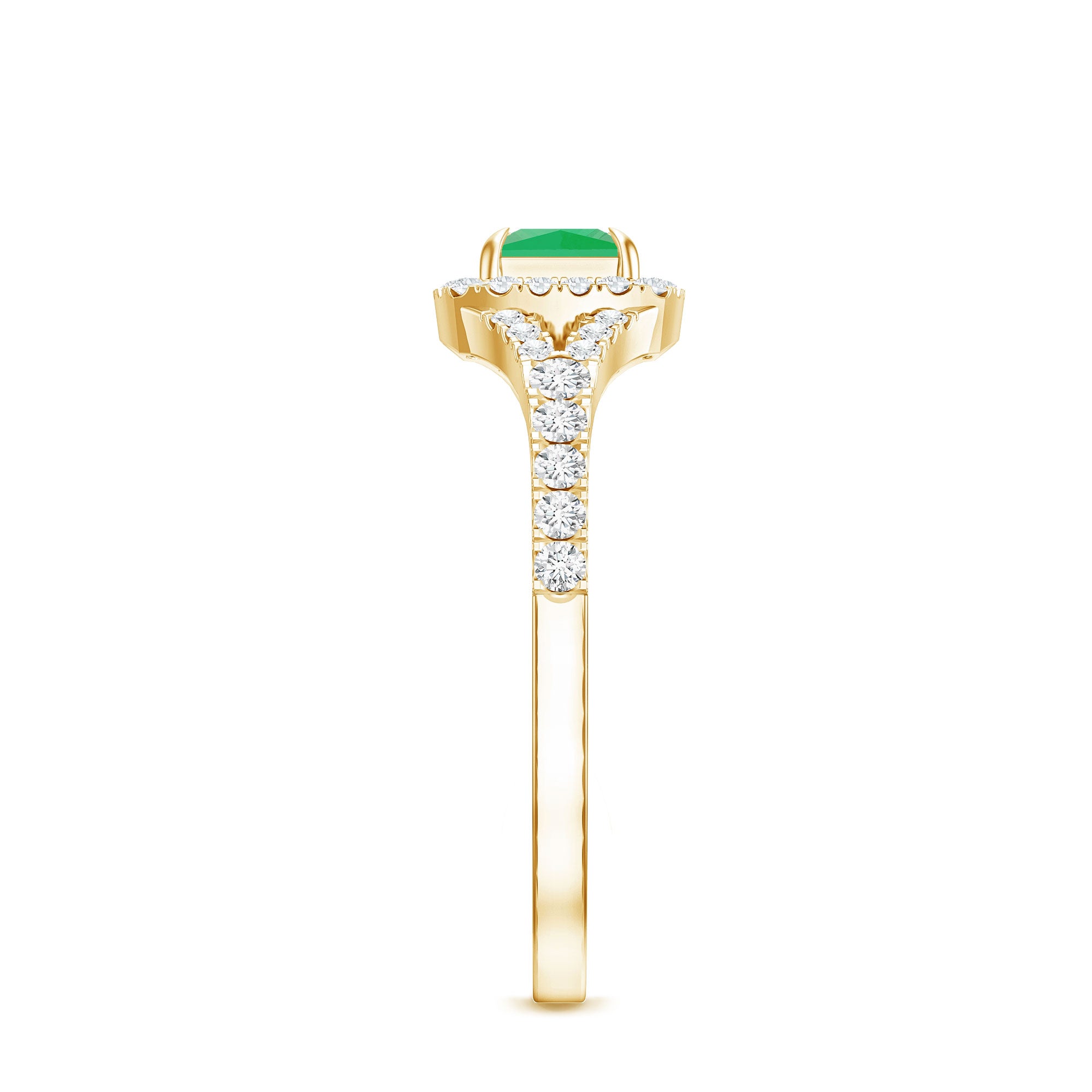 Princess Cut Emerald Engagement Ring with Diamond Split Shank AAA - Rosec Jewels