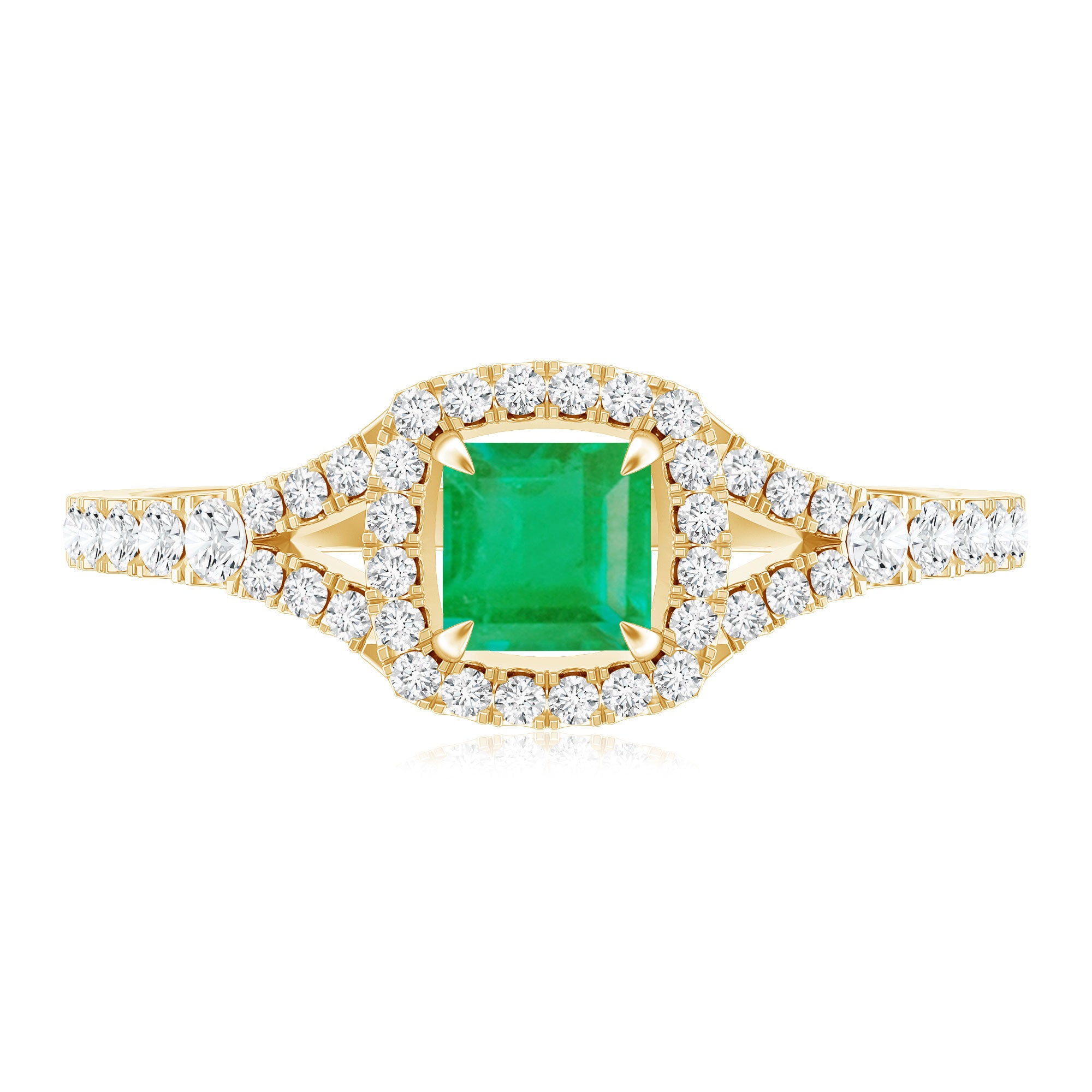 Princess Cut Emerald Engagement Ring with Diamond Split Shank AAA - Rosec Jewels