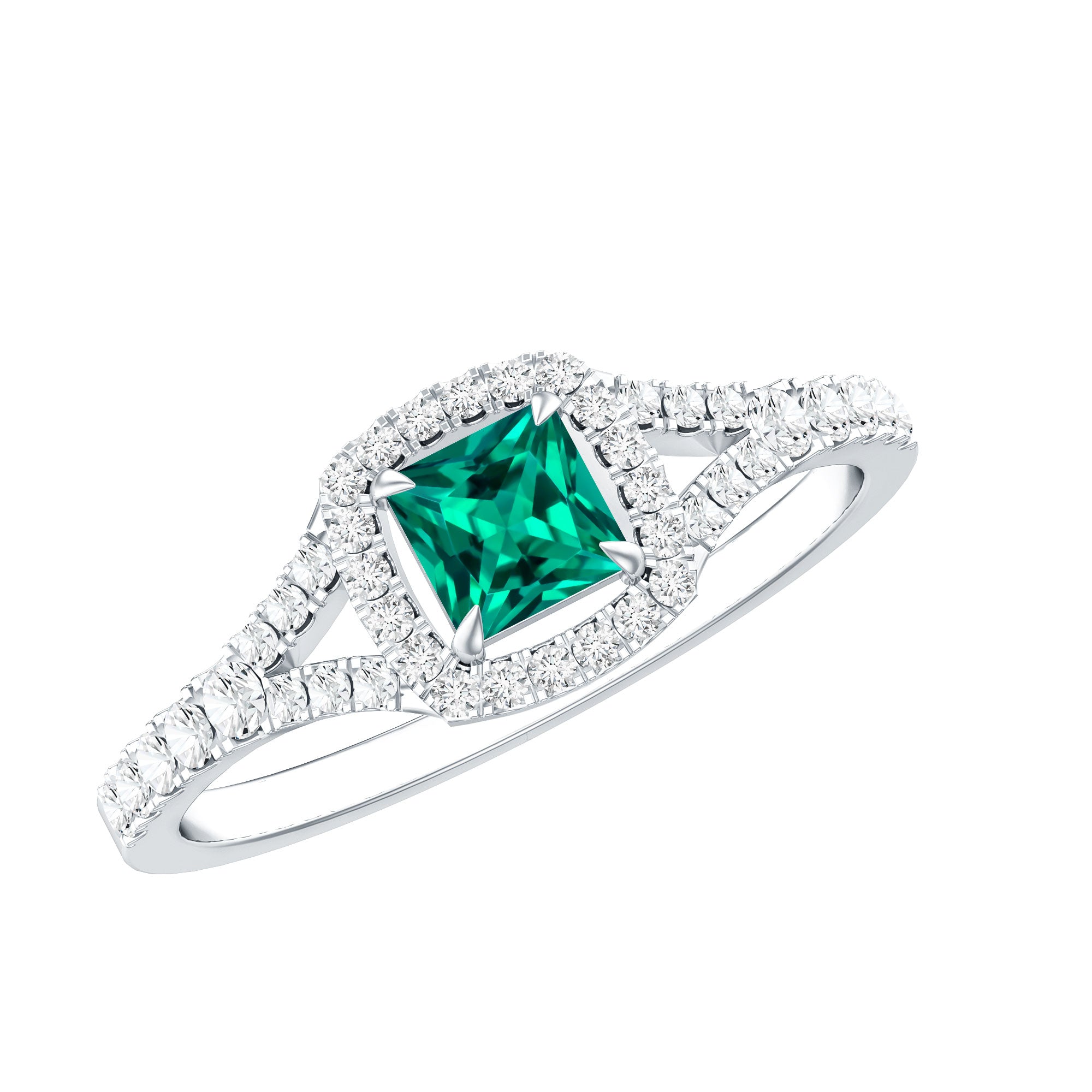 Certified Princess Cut Lab Grown Emerald Diamond Promise Ring AAAA - Rosec Jewels