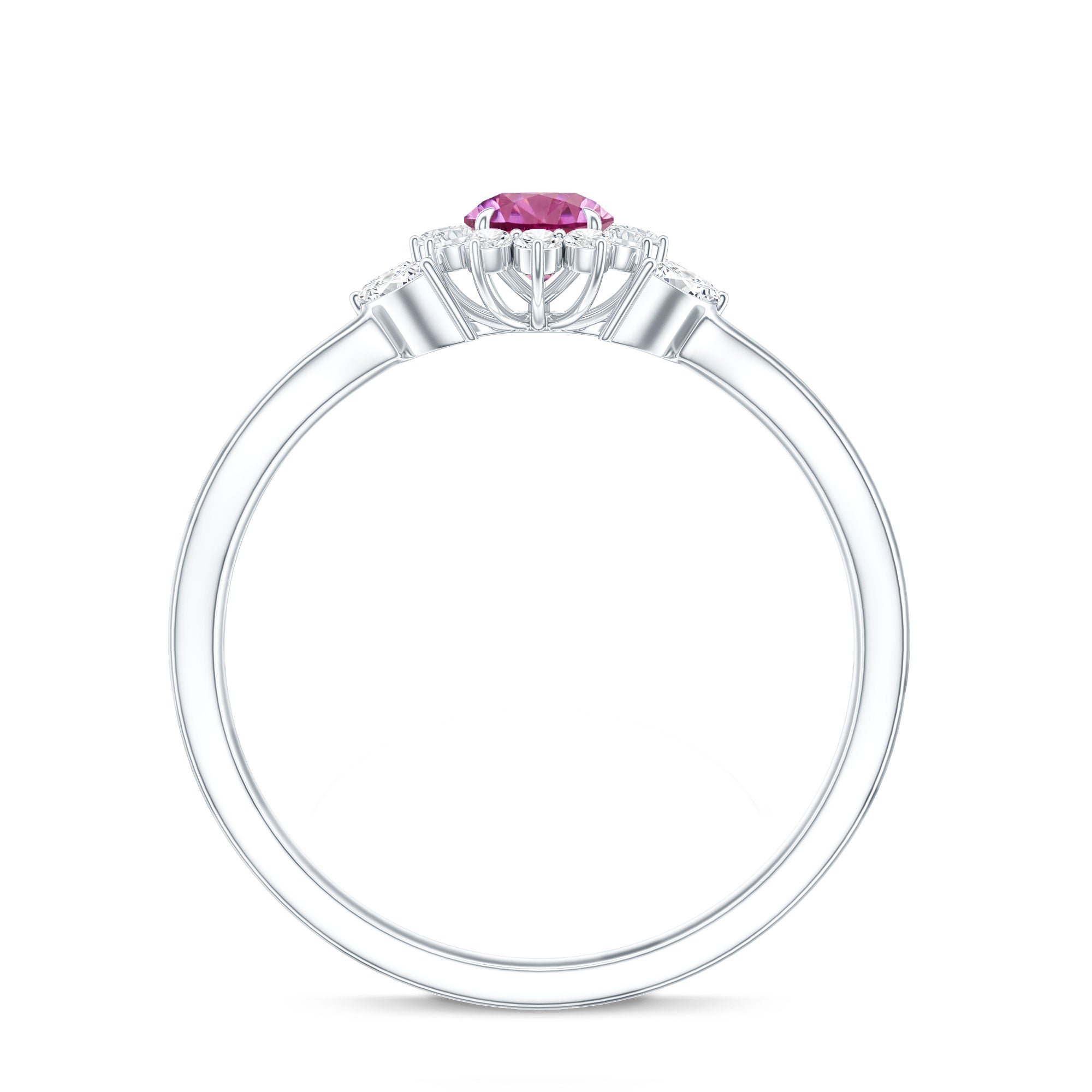 Pink Tourmaline and Diamond Flower Engagement Ring with Split Shank AAA - Rosec Jewels
