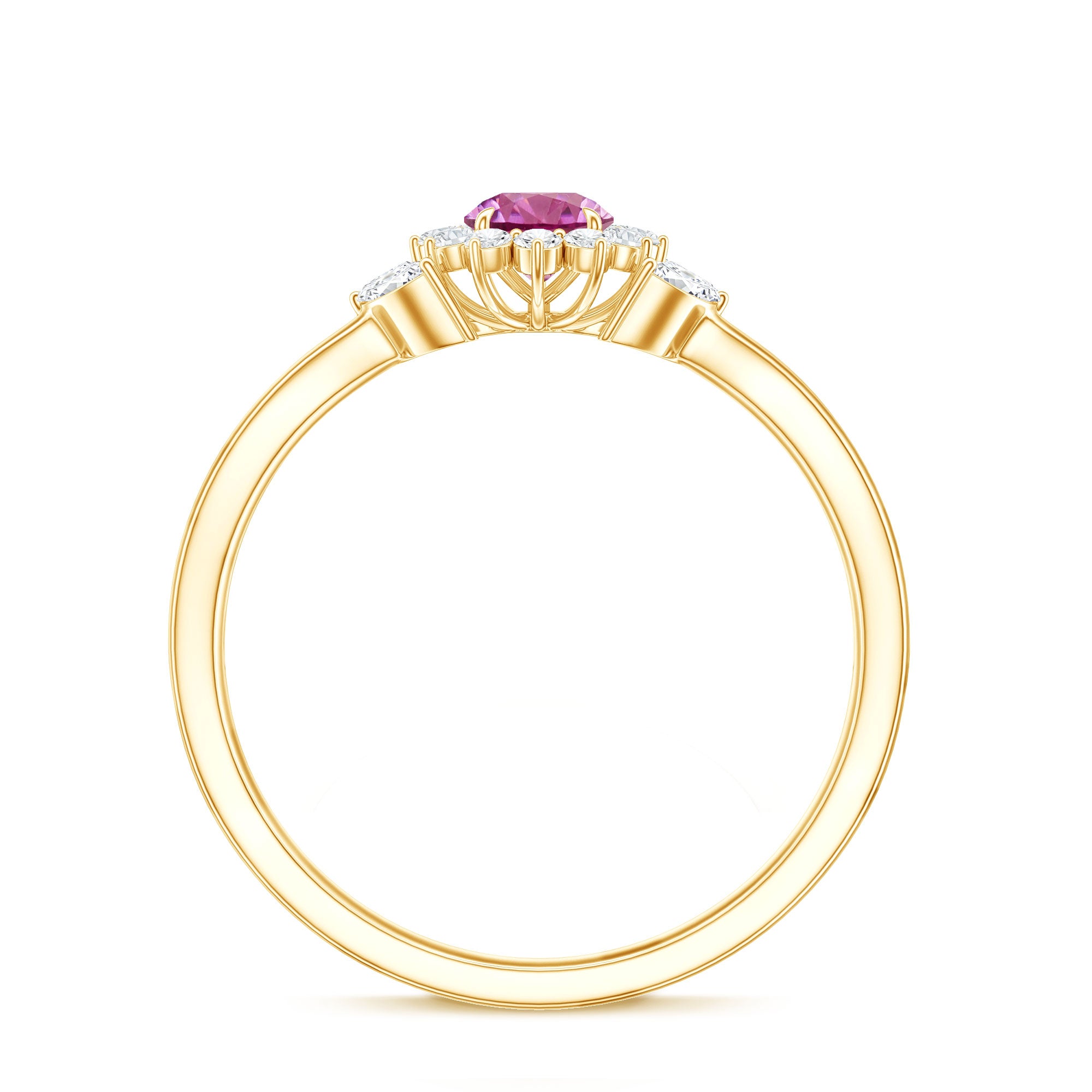 Pink Tourmaline and Diamond Flower Engagement Ring with Split Shank AAA - Rosec Jewels
