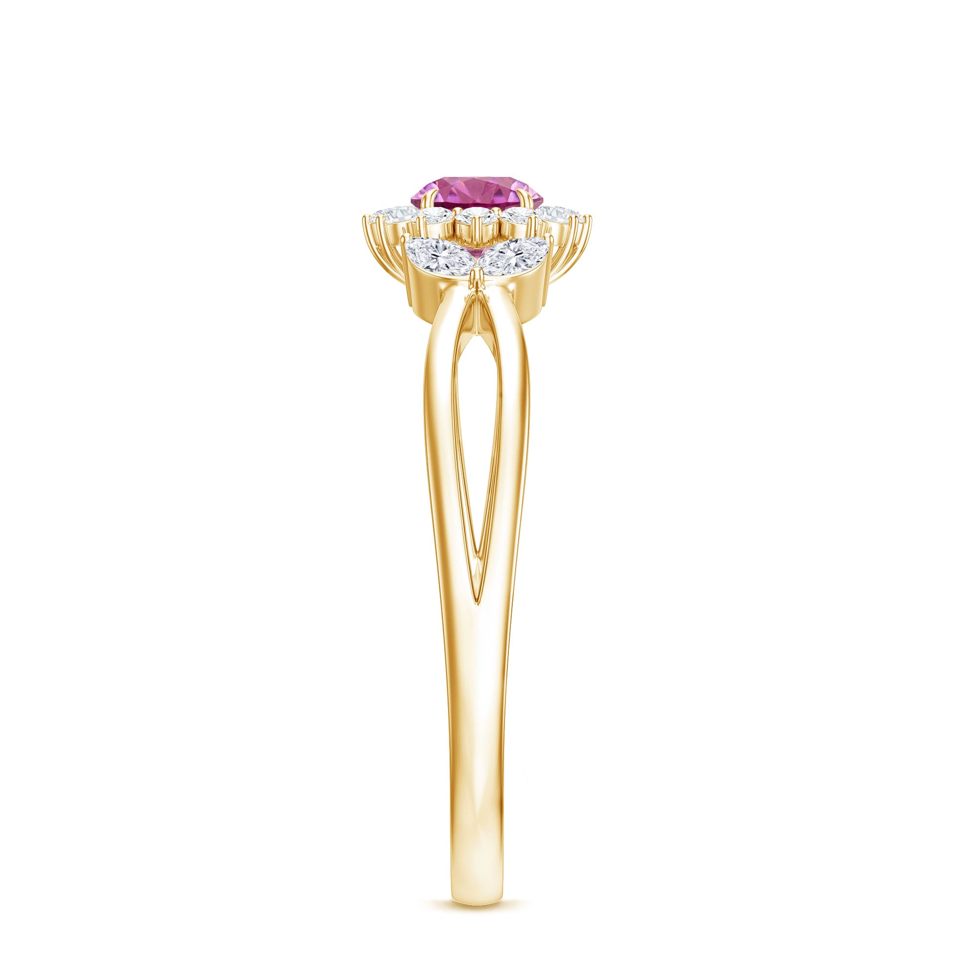 Pink Tourmaline and Diamond Flower Engagement Ring with Split Shank AAA - Rosec Jewels