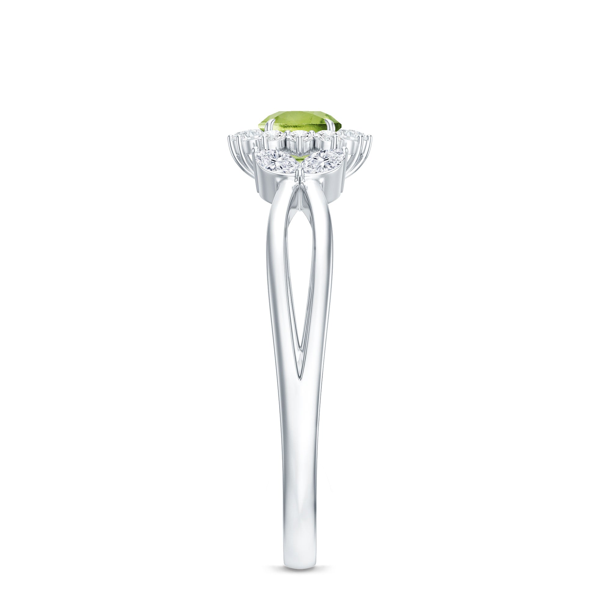 Natural 0.5 Carat Peridot Flower Engagement Ring with Diamond AAA - Rosec Jewels