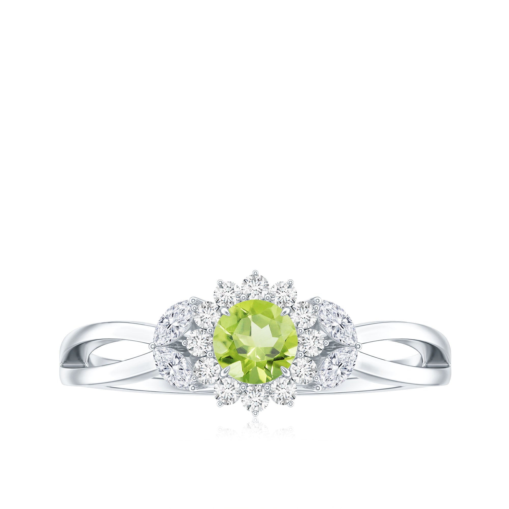 Natural 0.5 Carat Peridot Flower Engagement Ring with Diamond AAA - Rosec Jewels
