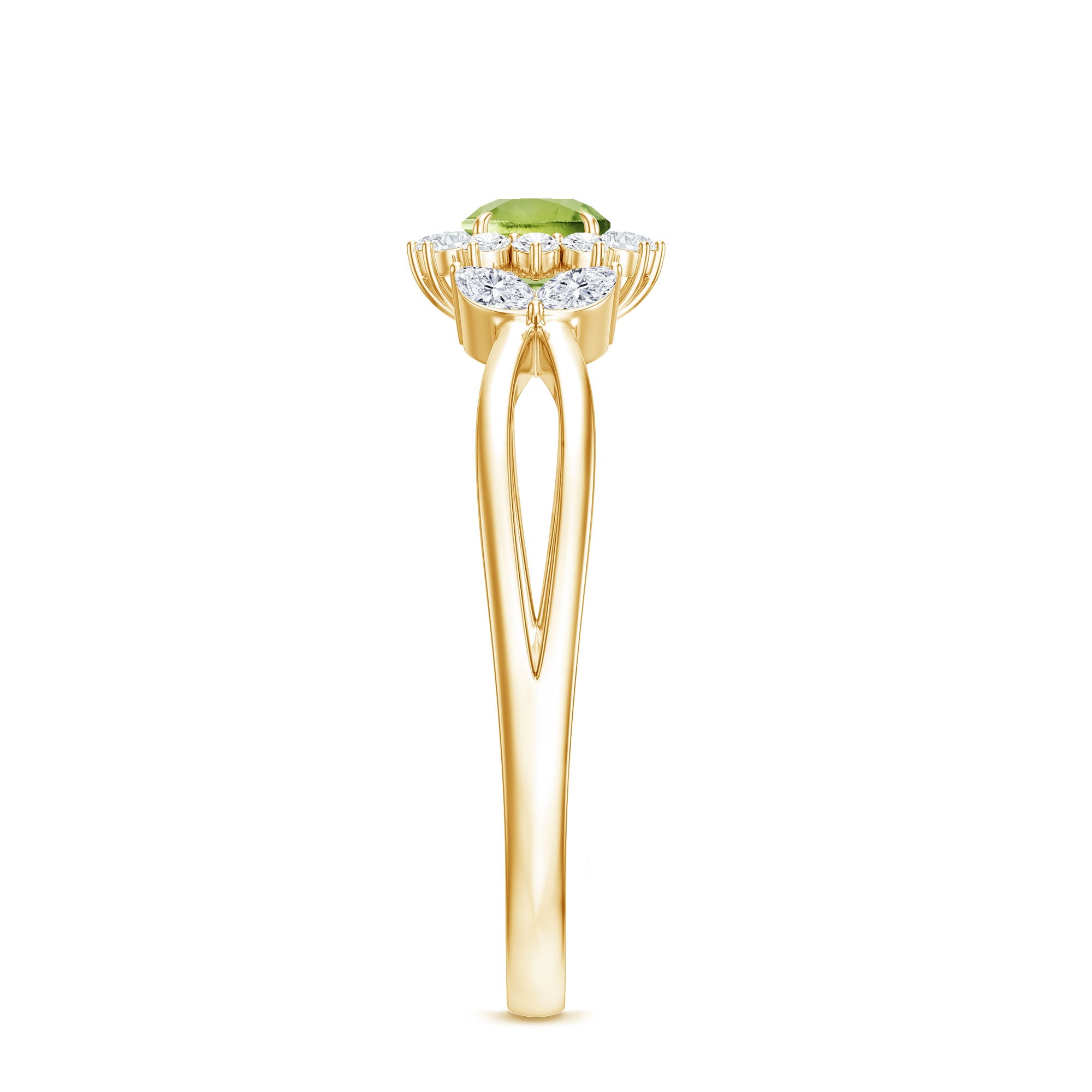 Natural 0.5 Carat Peridot Flower Engagement Ring with Diamond AAA - Rosec Jewels