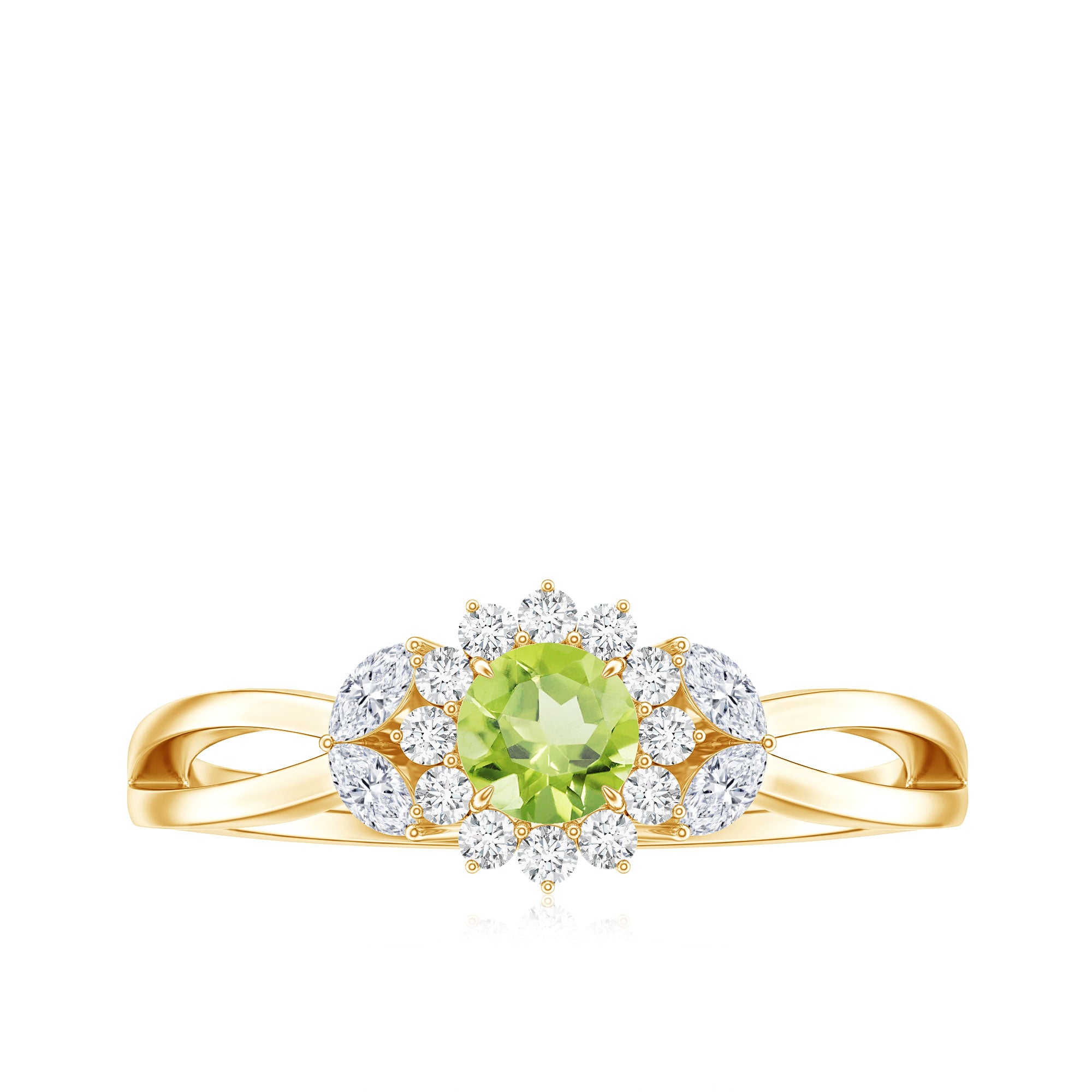 Natural 0.5 Carat Peridot Flower Engagement Ring with Diamond AAA - Rosec Jewels