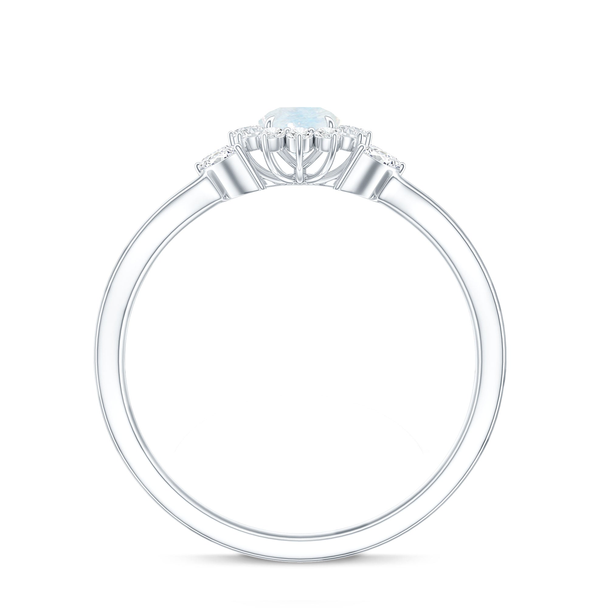 Real Moonstone and Diamond Flower Engagement Ring with Split Shank AAA - Rosec Jewels
