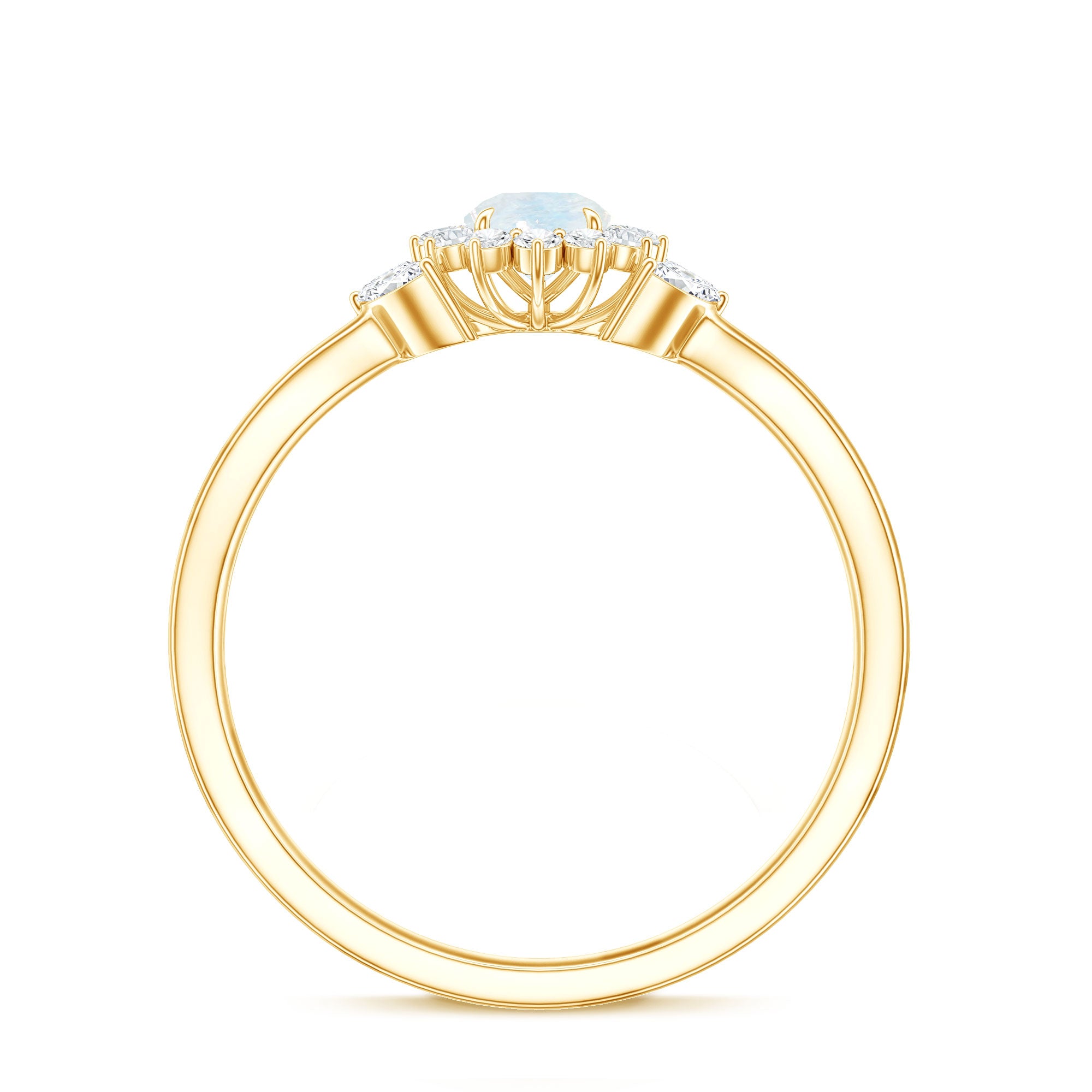 Real Moonstone and Diamond Flower Engagement Ring with Split Shank AAA - Rosec Jewels