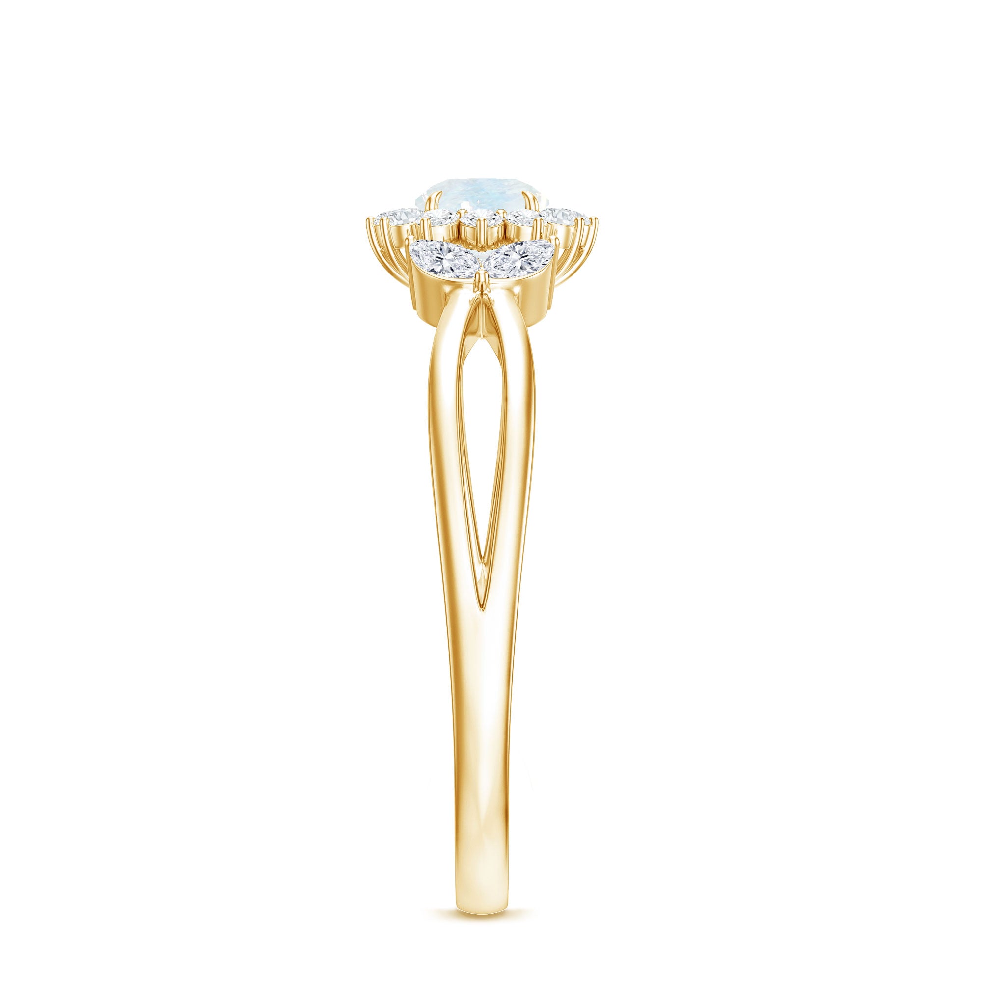 Real Moonstone and Diamond Flower Engagement Ring with Split Shank AAA - Rosec Jewels
