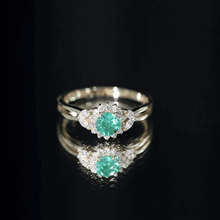 Rosec Jewels-Real Emerald and Diamond Flower Engagement Ring with Split Shank