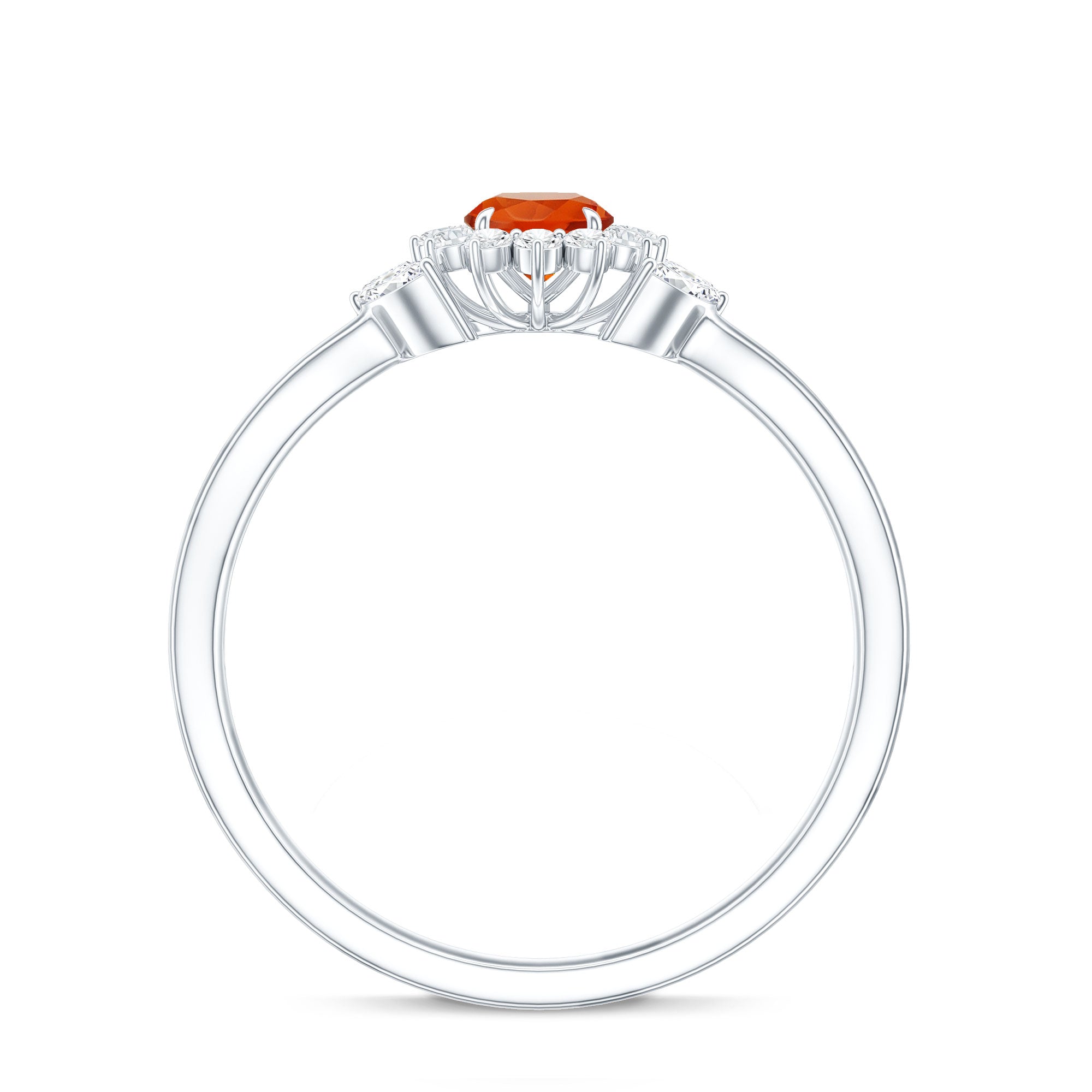 Rosec Jewels-Fire Opal and Diamond Flower Engagement Ring with Split Shank