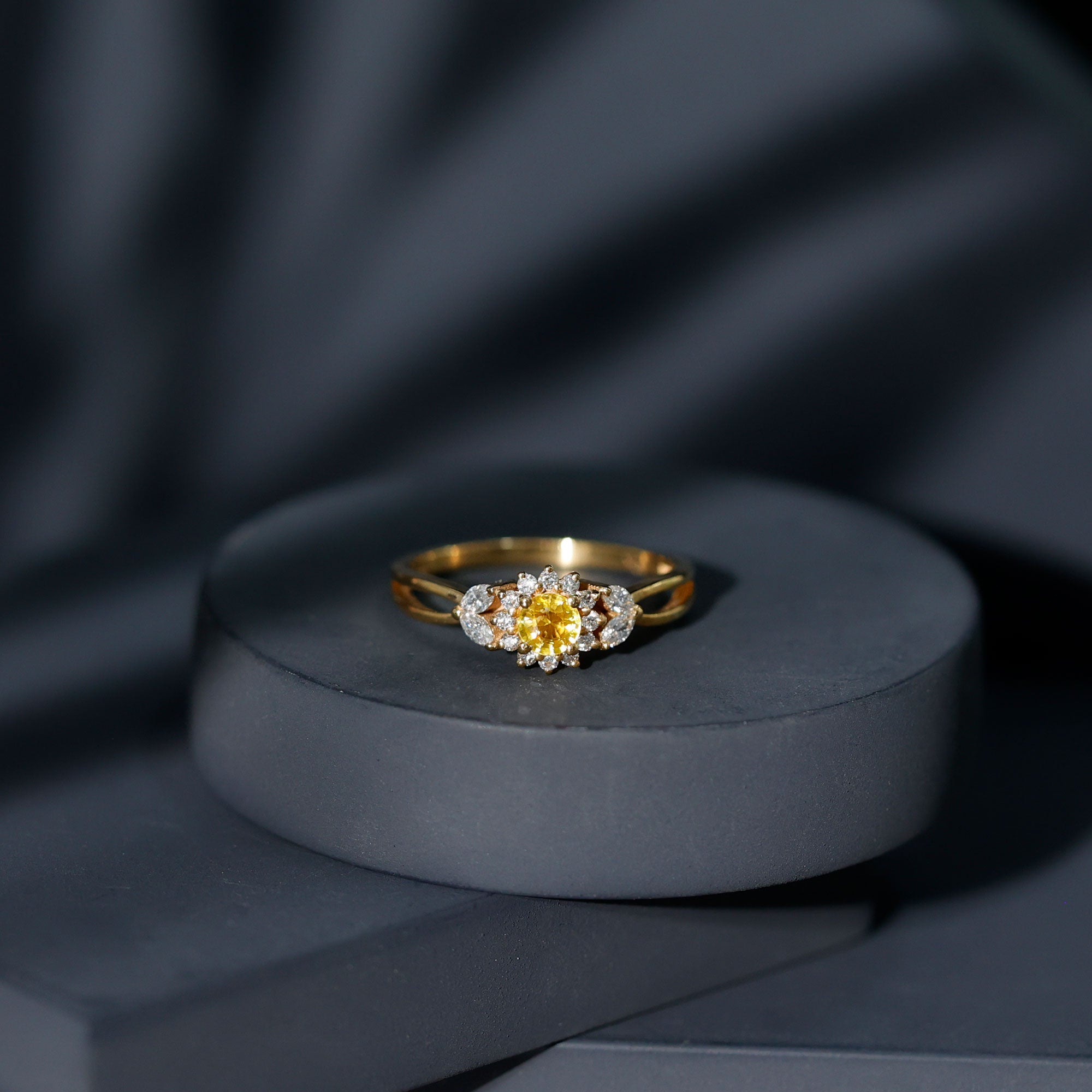 Real Yellow Sapphire Flower Engagement Ring with Diamond AAA - Rosec Jewels