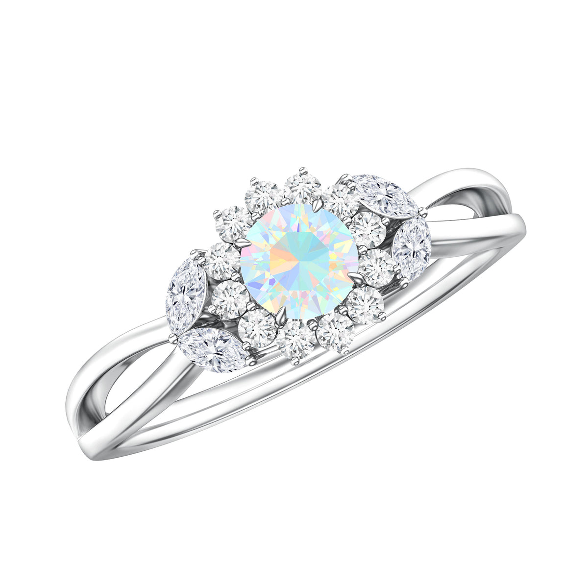 Certified Opalescent Diamond Flower Engagement Ring with Natural Diamonds AAA - Rosec Jewels