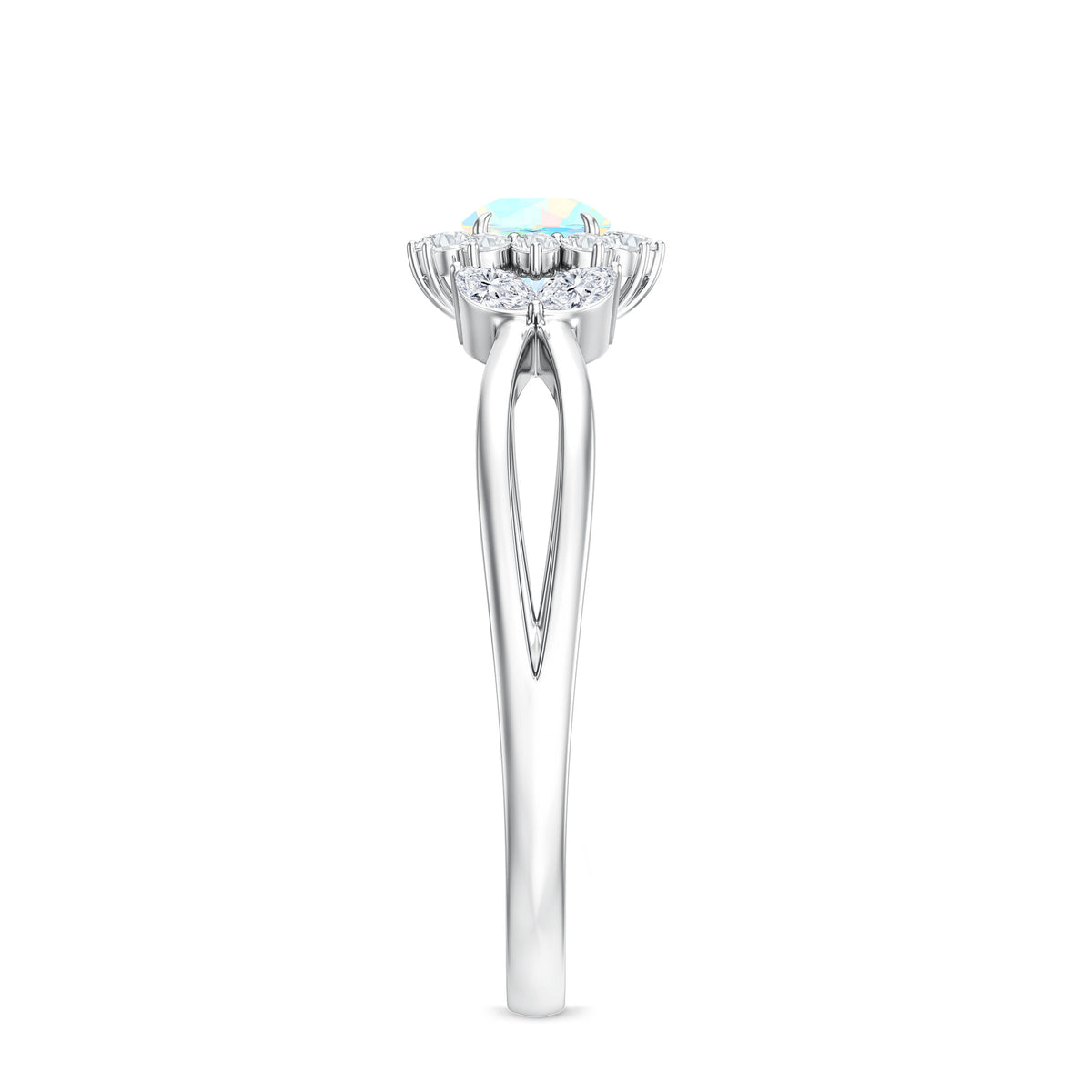 Certified Opalescent Diamond Flower Engagement Ring with Natural Diamonds AAA - Rosec Jewels