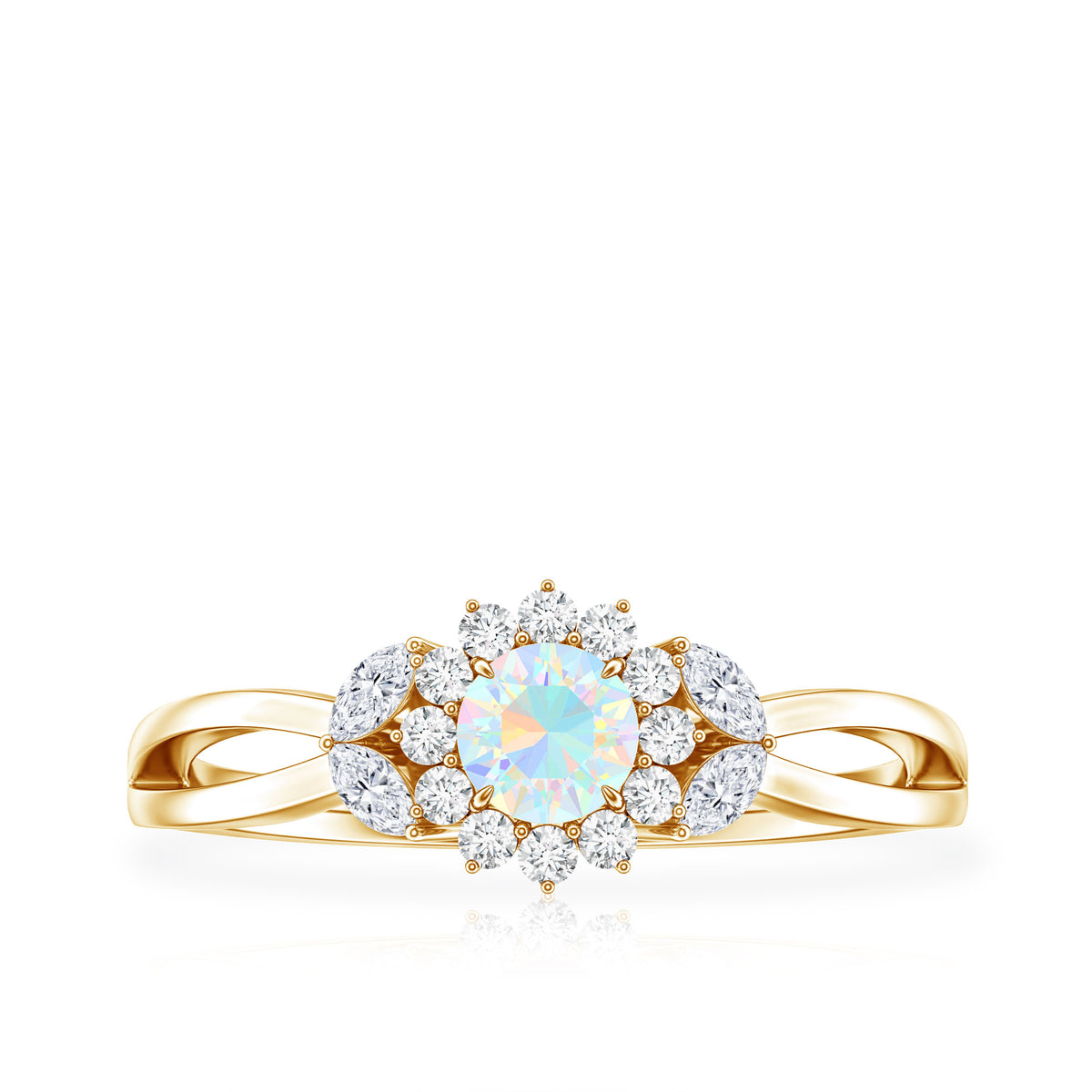 Certified Opalescent Diamond Flower Engagement Ring with Natural Diamonds AAA - Rosec Jewels