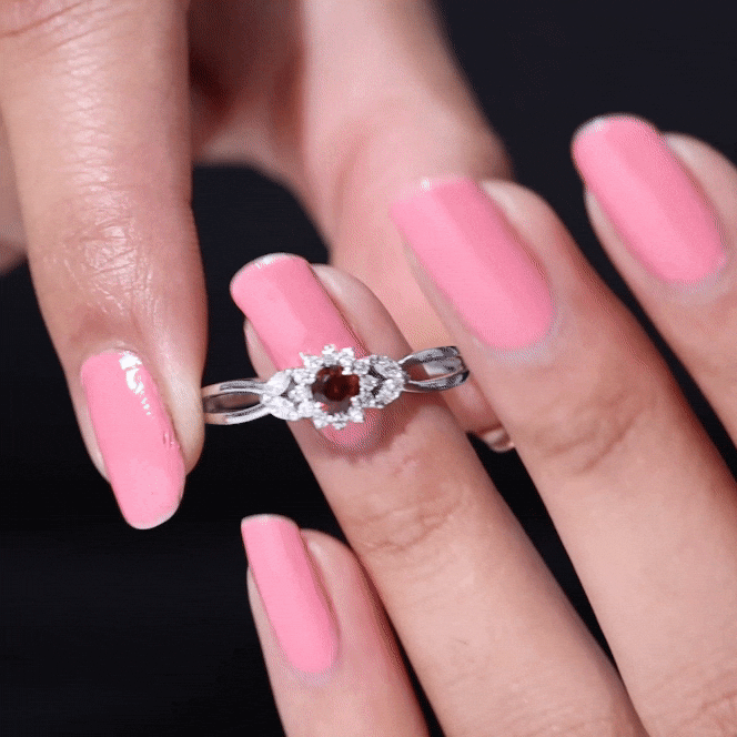 Natural Garnet Diamond Flower Engagement Ring with Split Shank AAA - Rosec Jewels